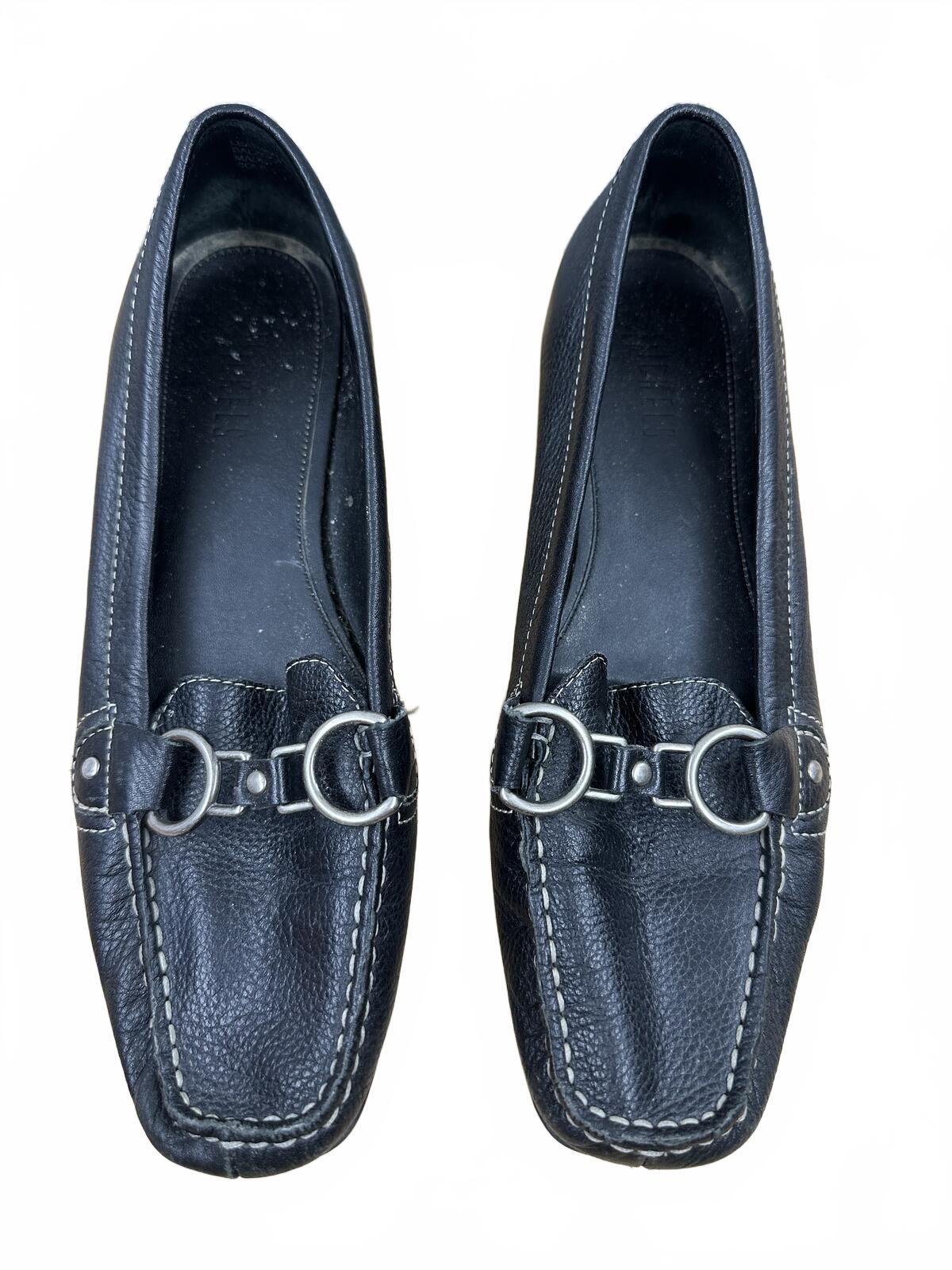 Nickles Black Leather Loafers with Silver Bit Detail Classic Y2K Preppy Slip