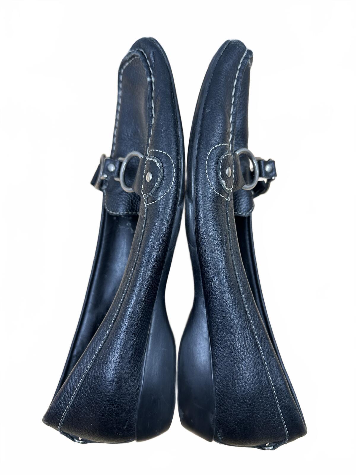 Nickles Black Leather Loafers with Silver Bit Detail Classic Y2K Preppy Slip