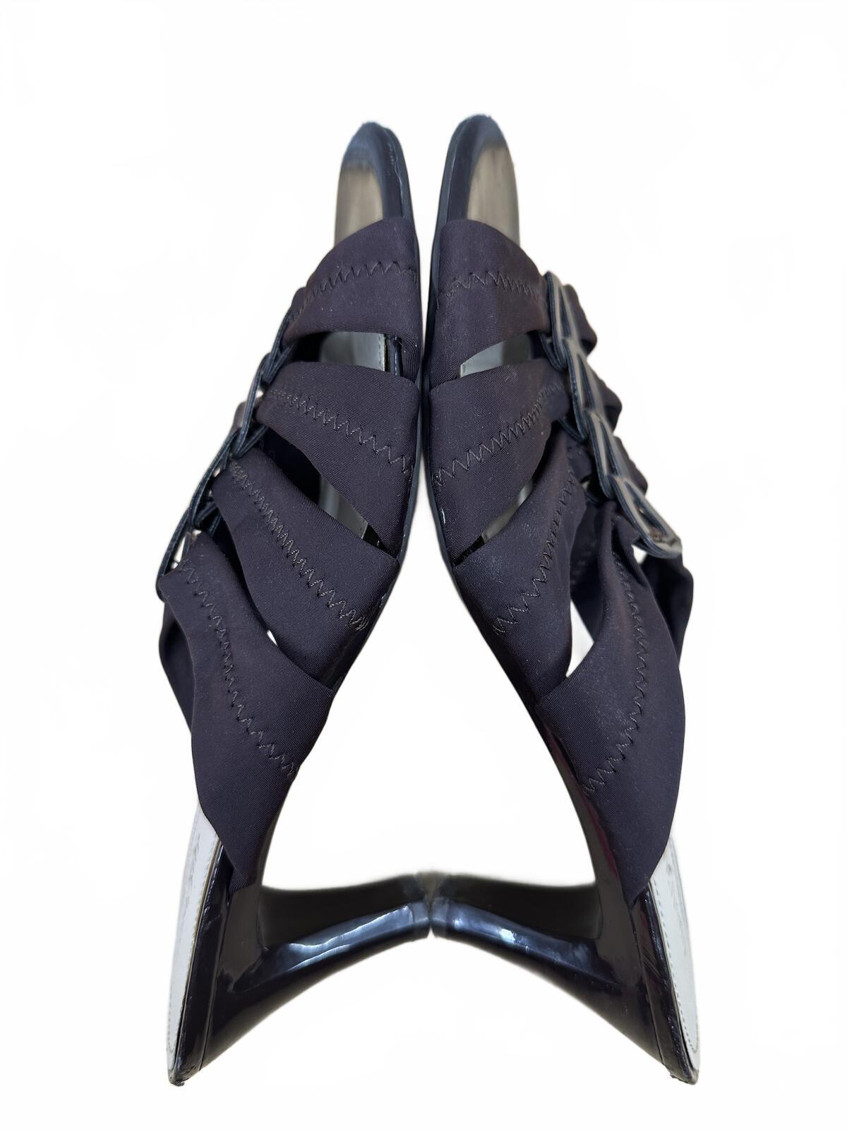 East 5th Black Ruched Mule Heeled Sandals Y2K Party Glam Open Toe Kitten Heel