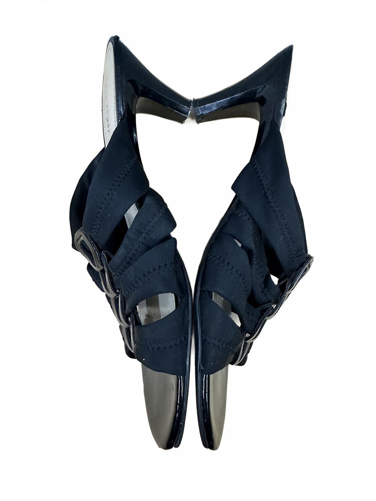 East 5th Black Ruched Slingback Mule Heels Y2K Contemporary Party Sandals