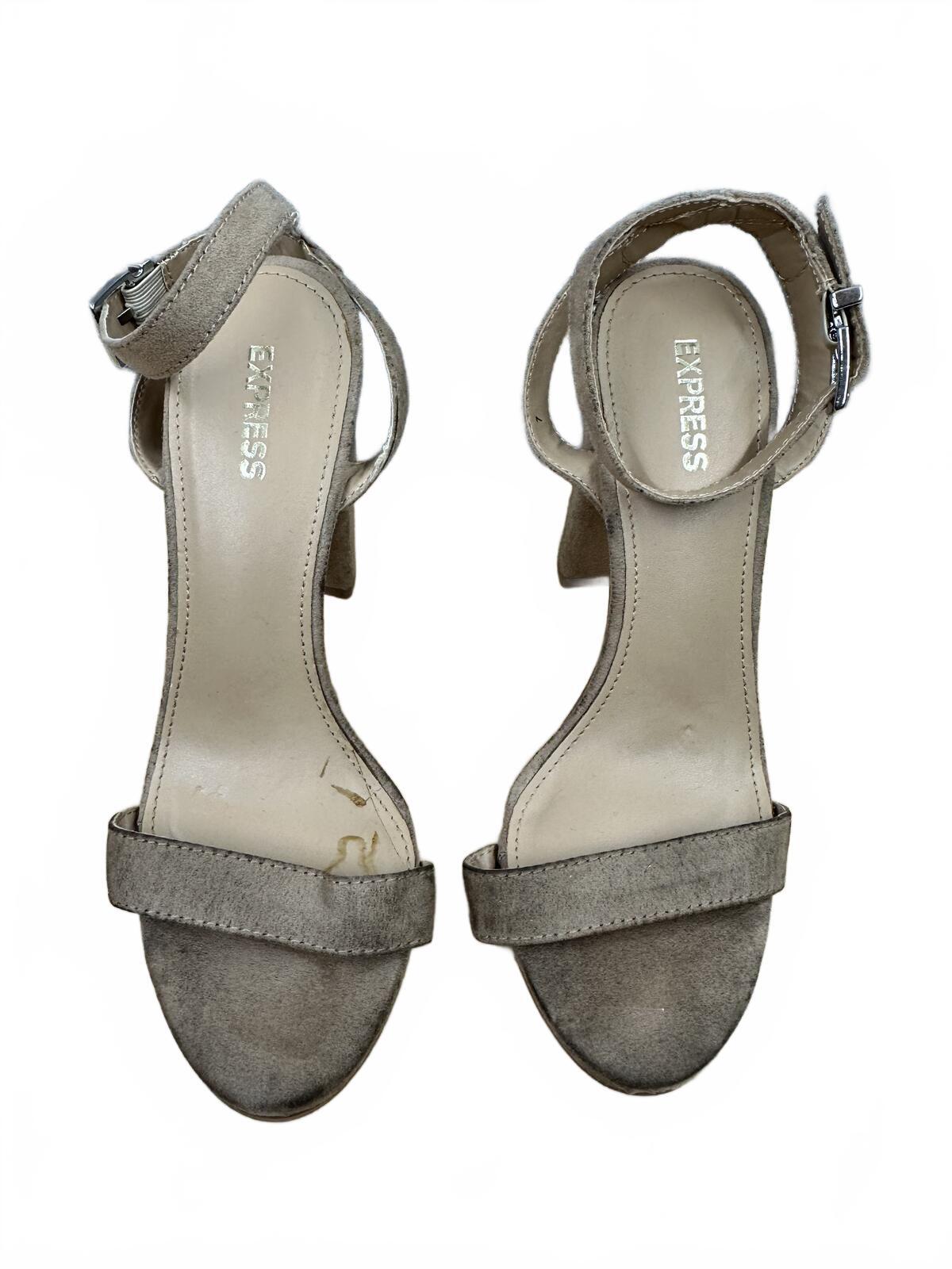 Express Suede Ankle Strap Block Heel Sandals in Neutral Gray Brown
