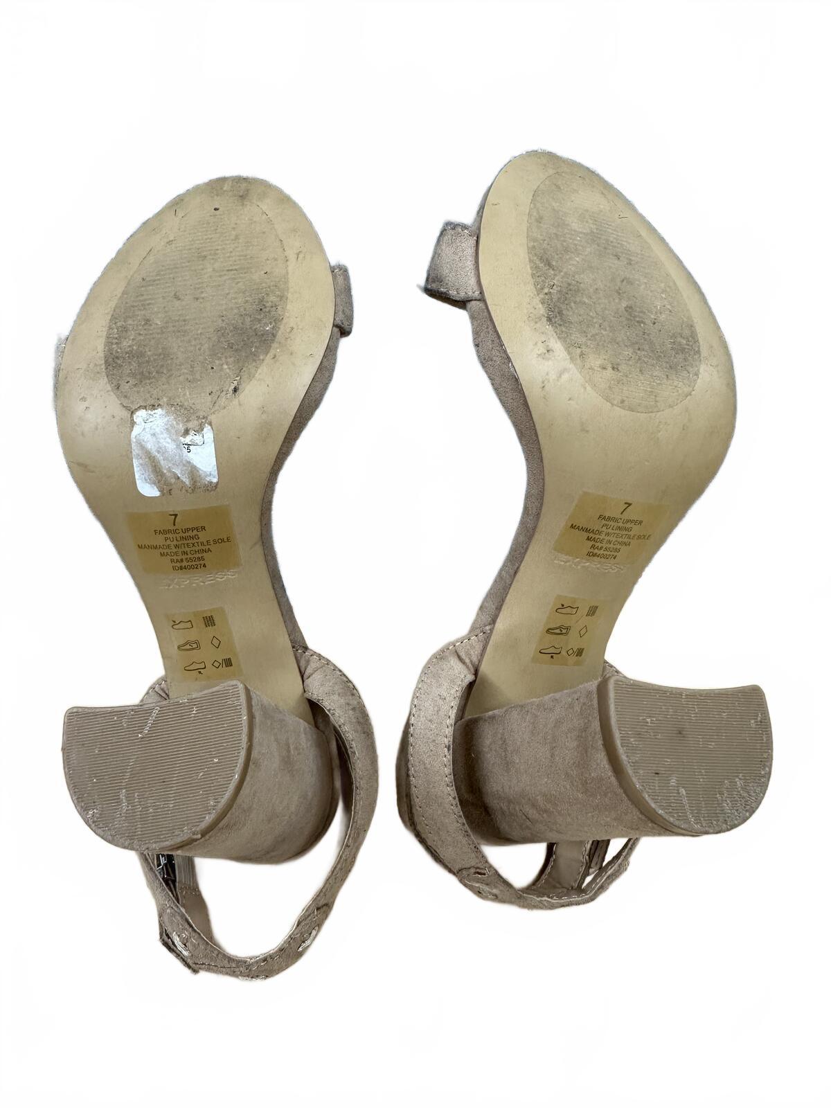 Express Suede Ankle Strap Block Heel Sandals in Neutral Gray Brown