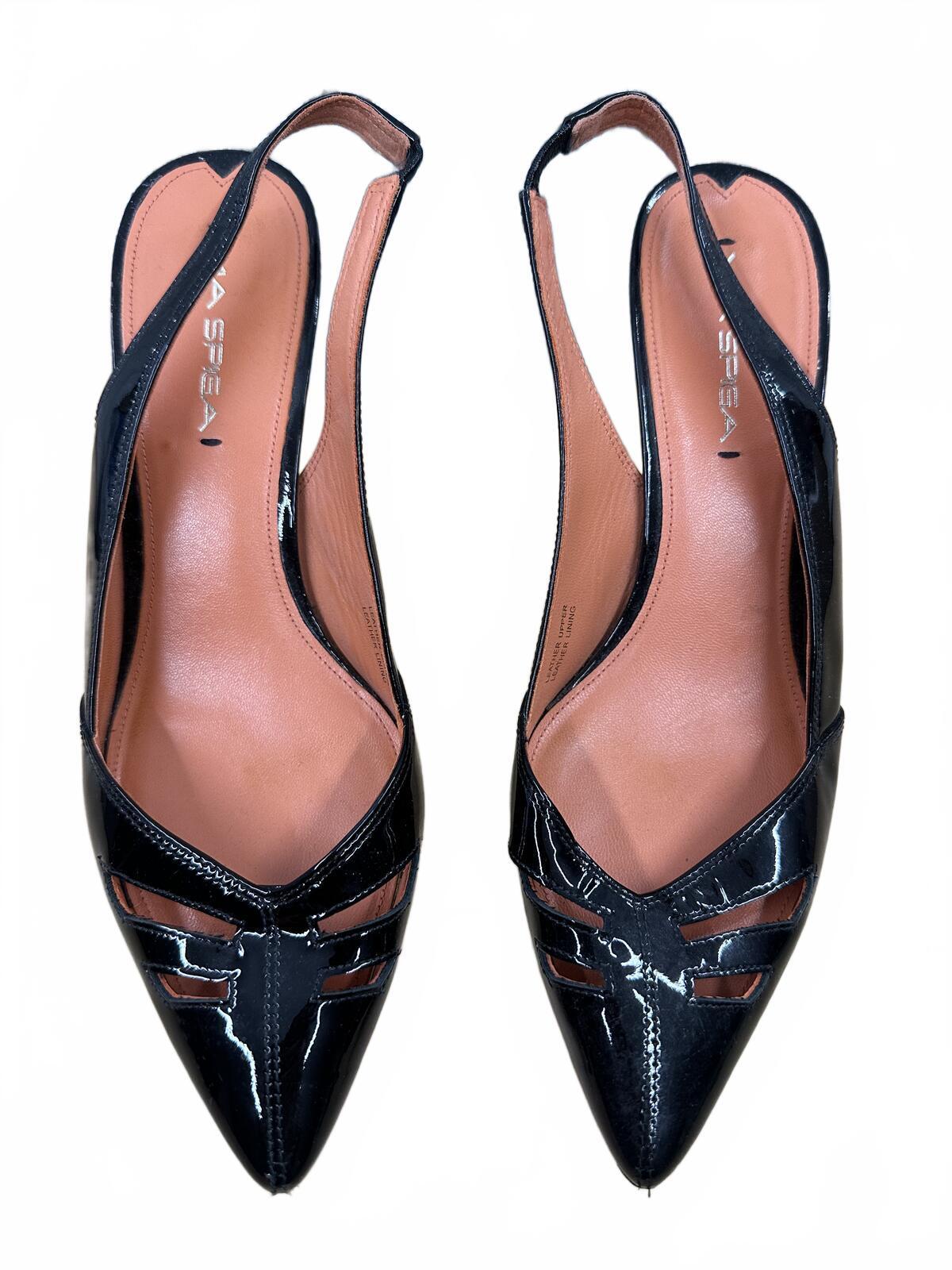 Via Spiga Black Patent Leather Slingback Heels Y2K Vintage Inspired Pumps