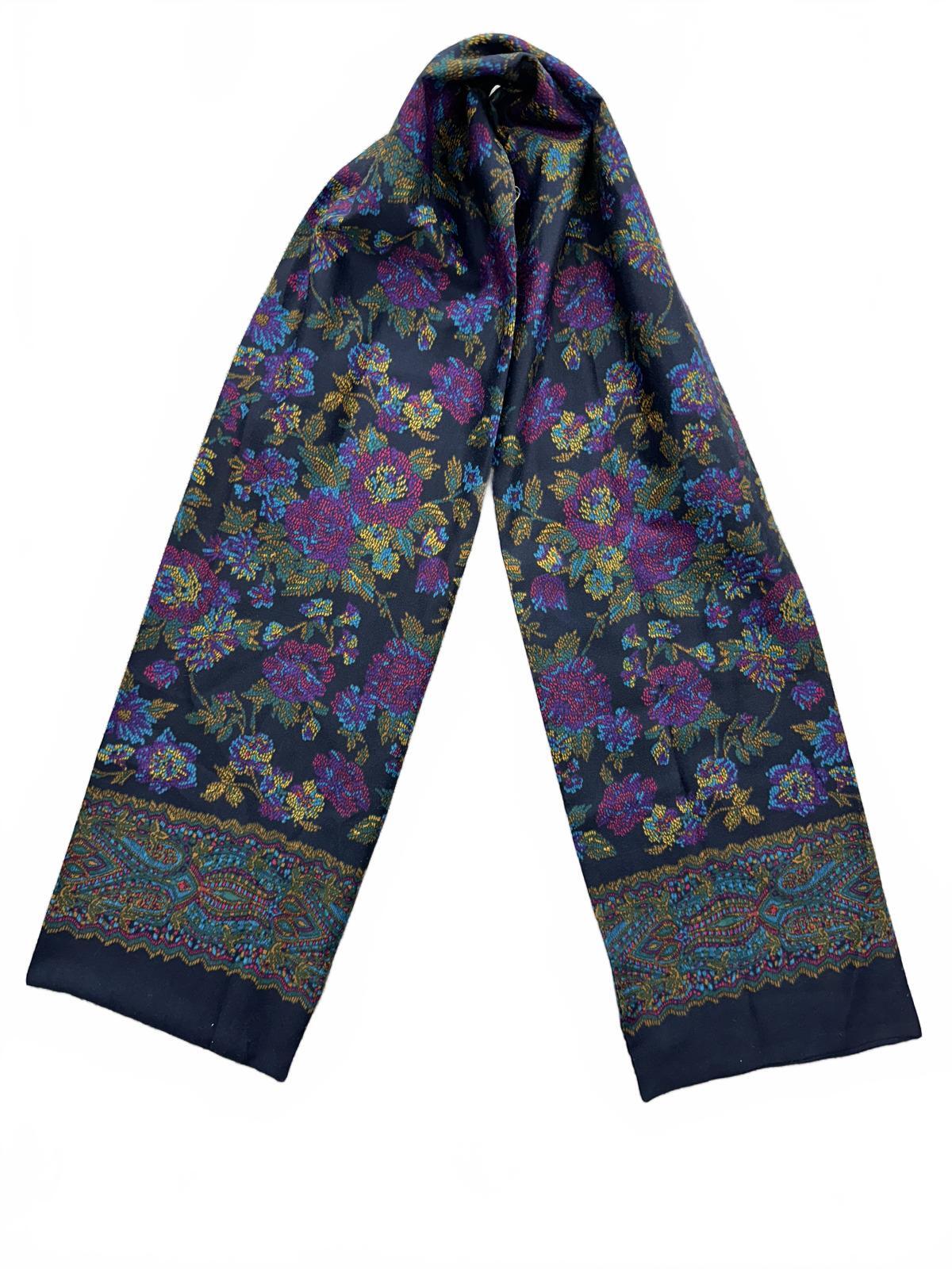 Floral Paisley Scarf Wrap Navy Purple Blue Green Vintage Bohemian