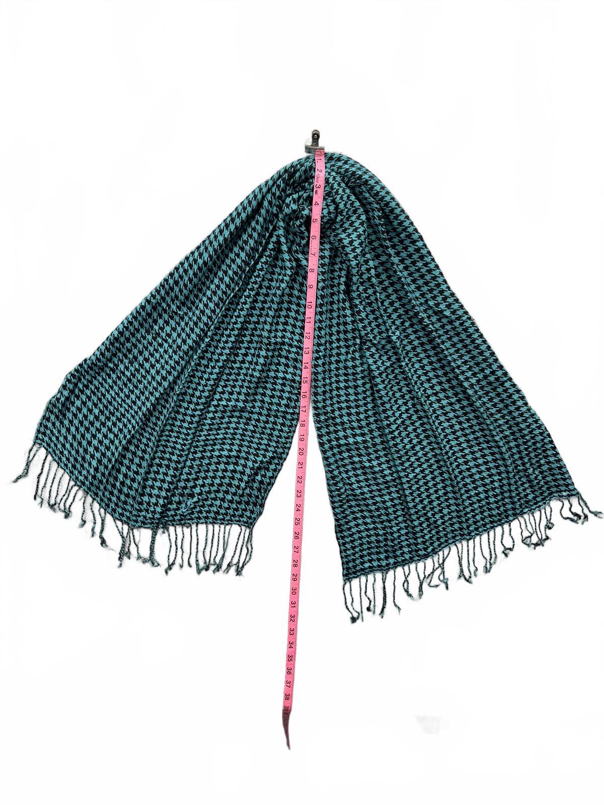 Blue and Black Houndstooth Scarf Wrap Classic Lightweight Boho Fringe