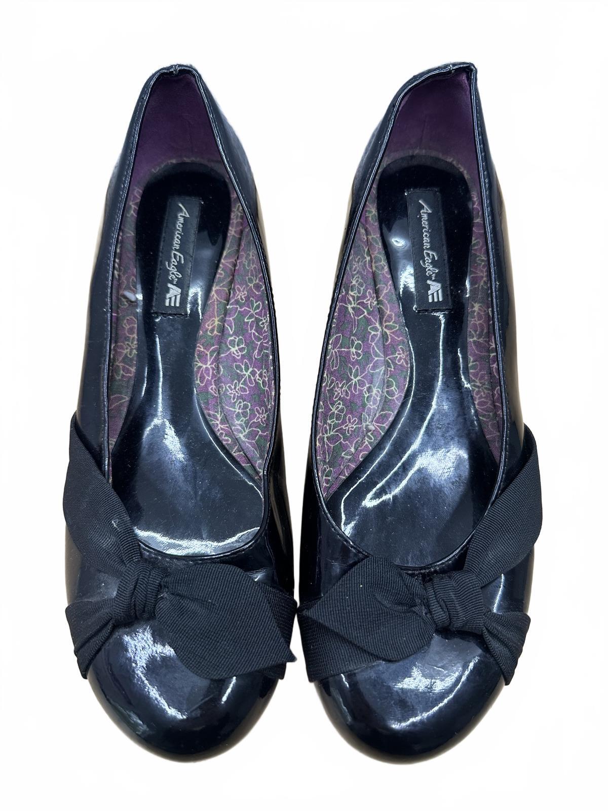 American Eagle Black Patent Flats with Bow Detail
