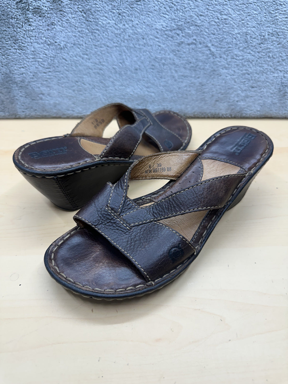 Born Brown Leather Wedge Sandals Classic Summer