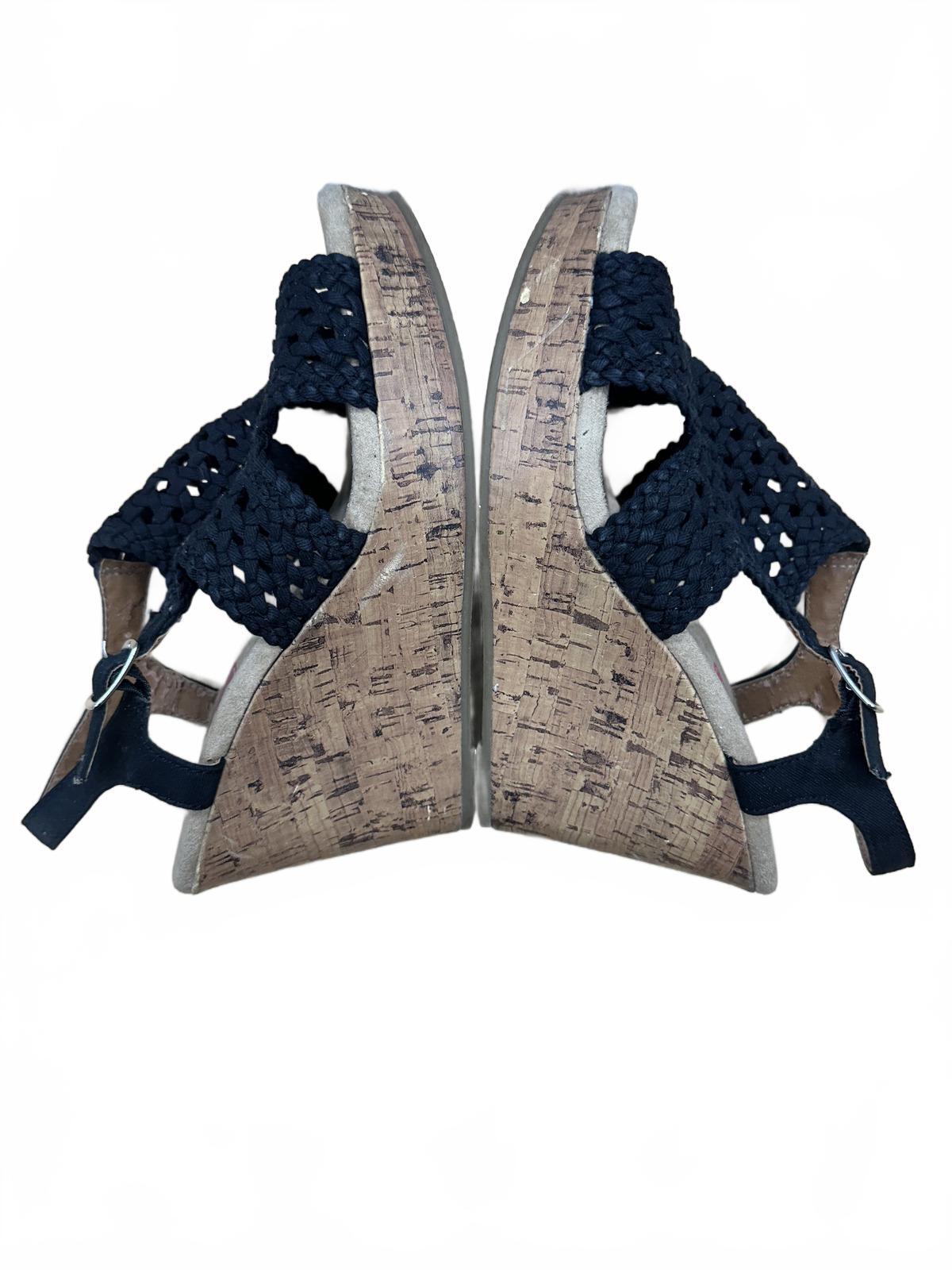 Pop Black Woven Cork Wedge Sandals