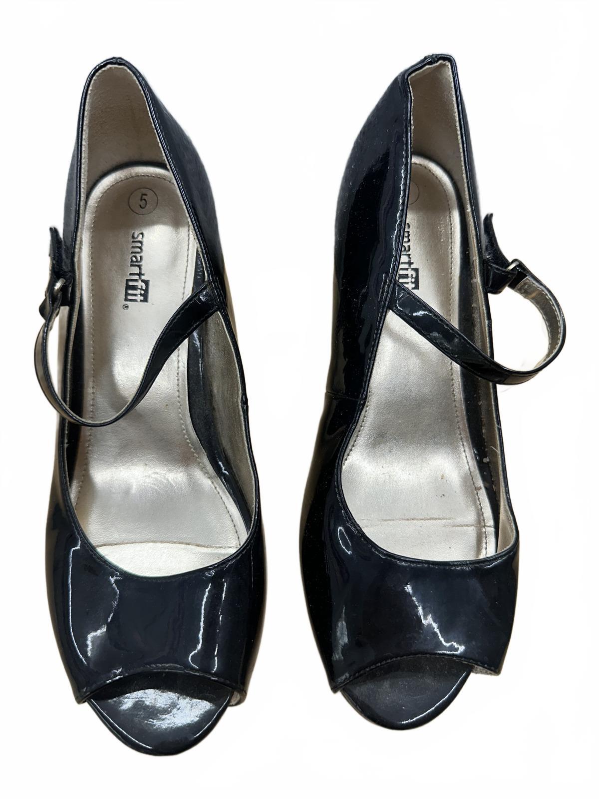 SMARTfit Black Patent Leather Peep Toe Mary Jane Heels