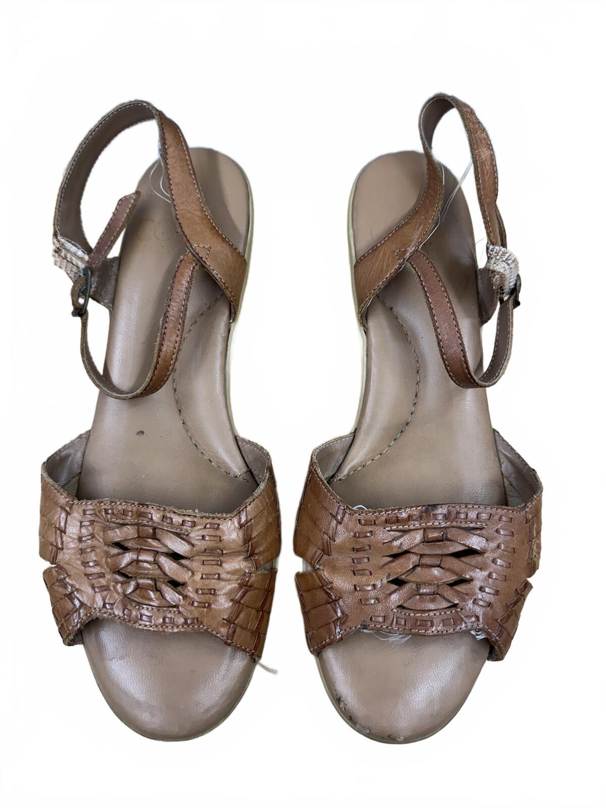 Brown Leather Woven Ankle Strap Sandals Boho Y2K Summer