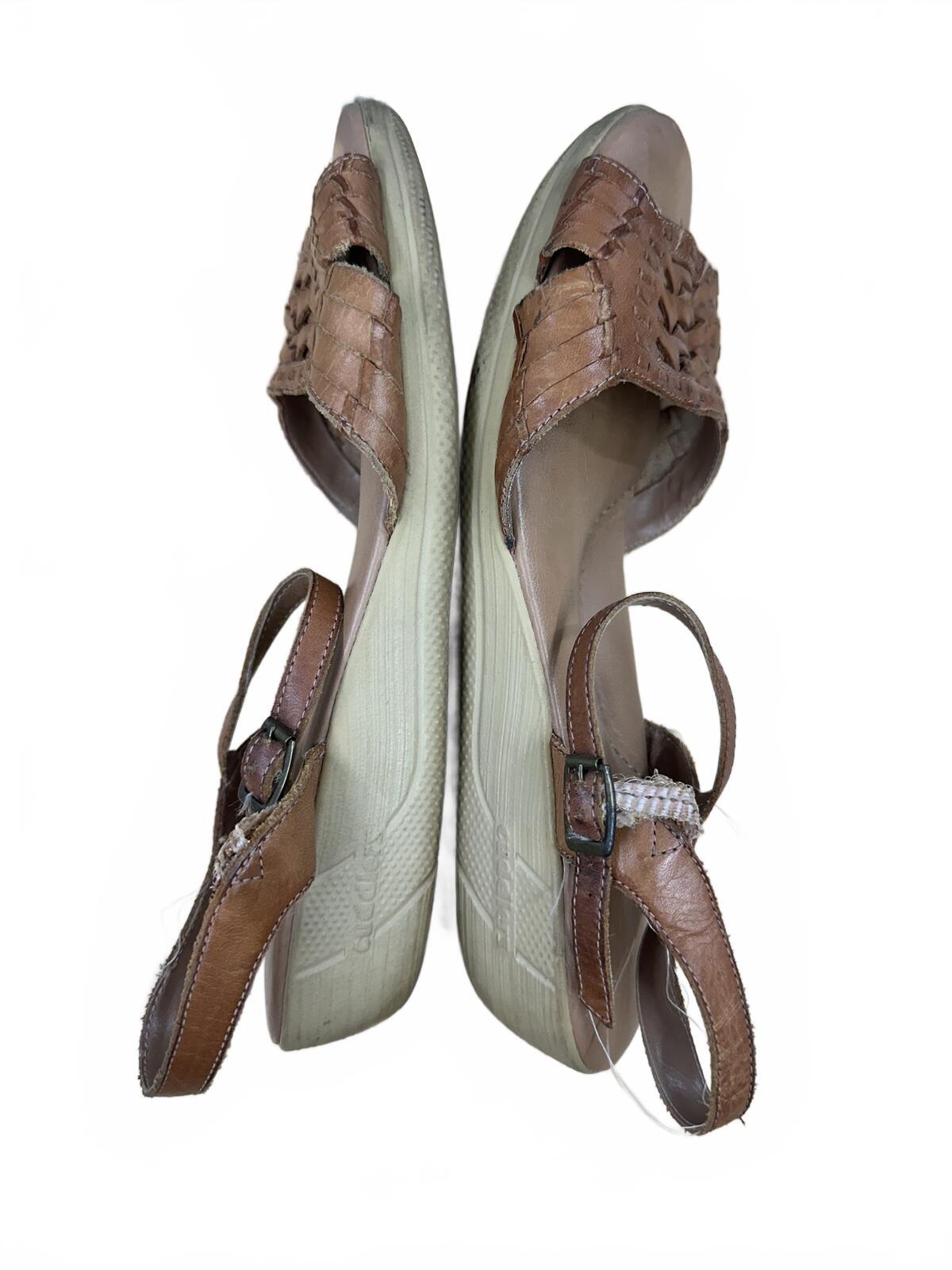 Brown Leather Woven Ankle Strap Sandals Boho Y2K Summer