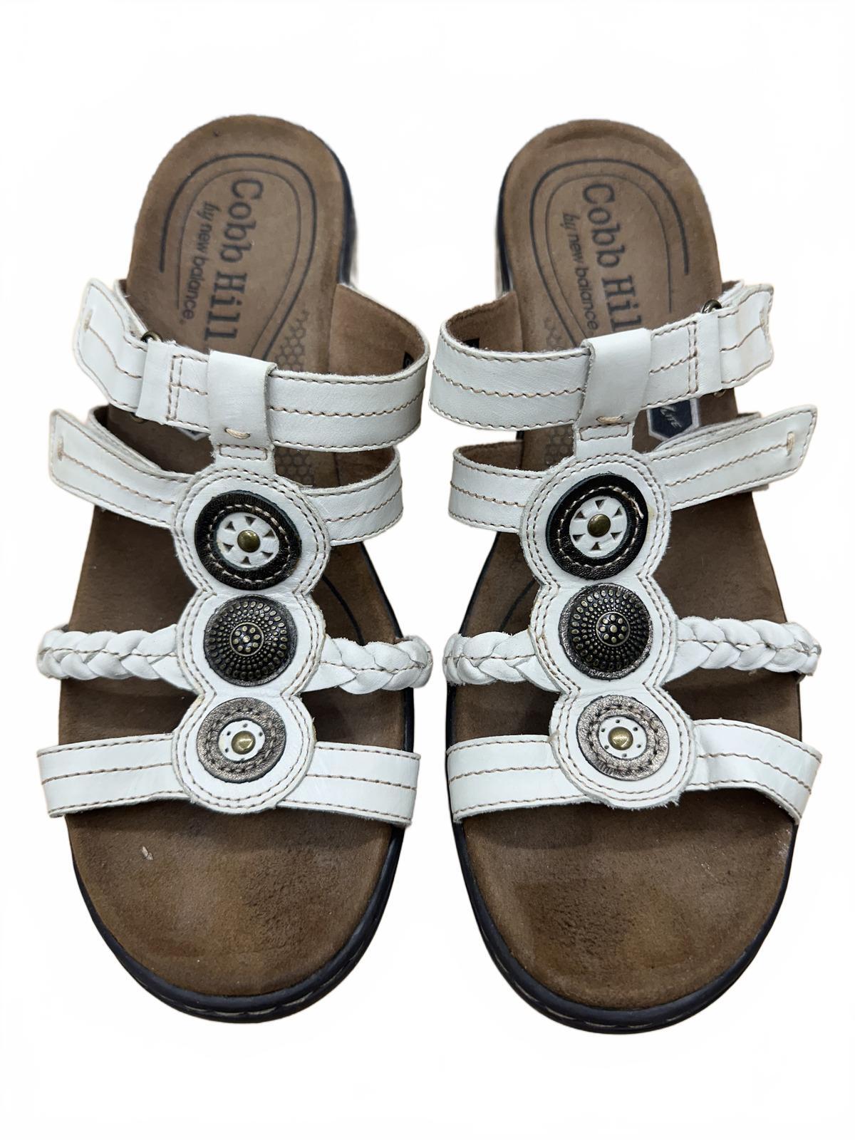 Cobb Hill White Strappy Slide Sandals with Braided and Circular Accents
