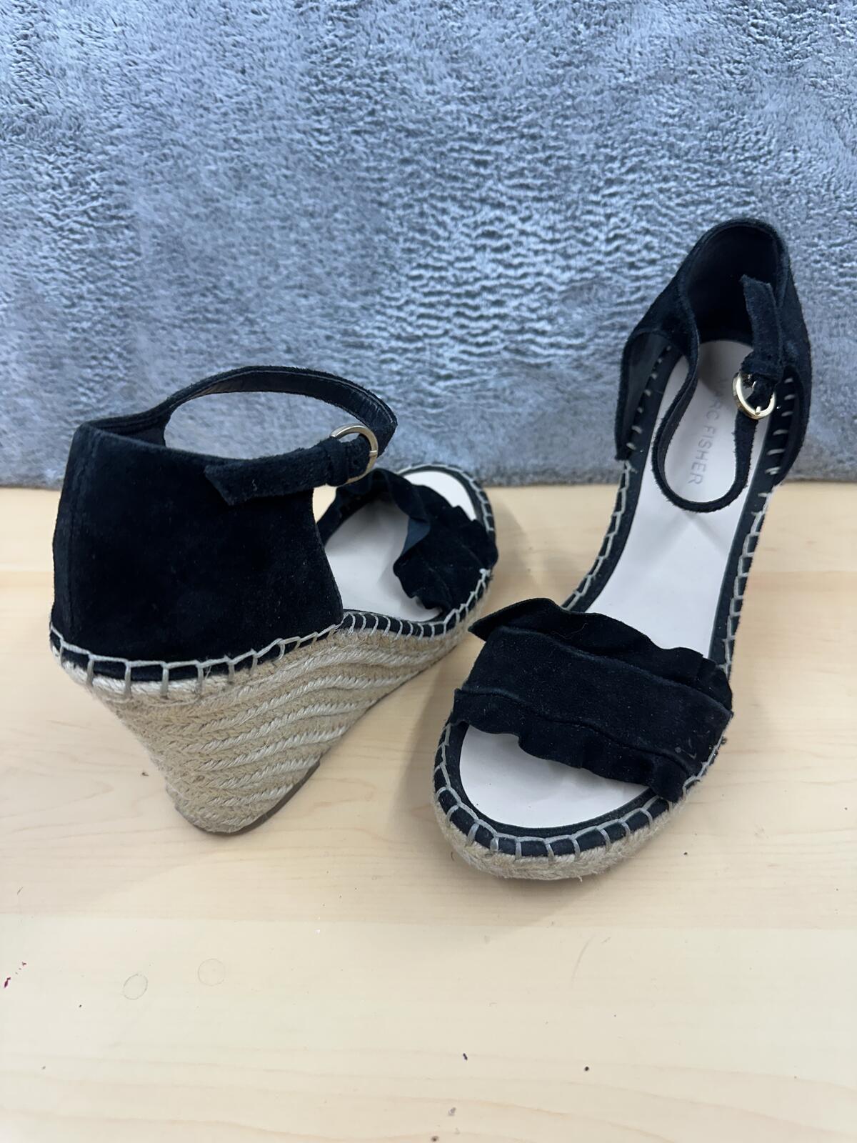 Marc Fisher Black Espadrille Wedge Ankle Strap Sandals Y2K Fairycore Summer