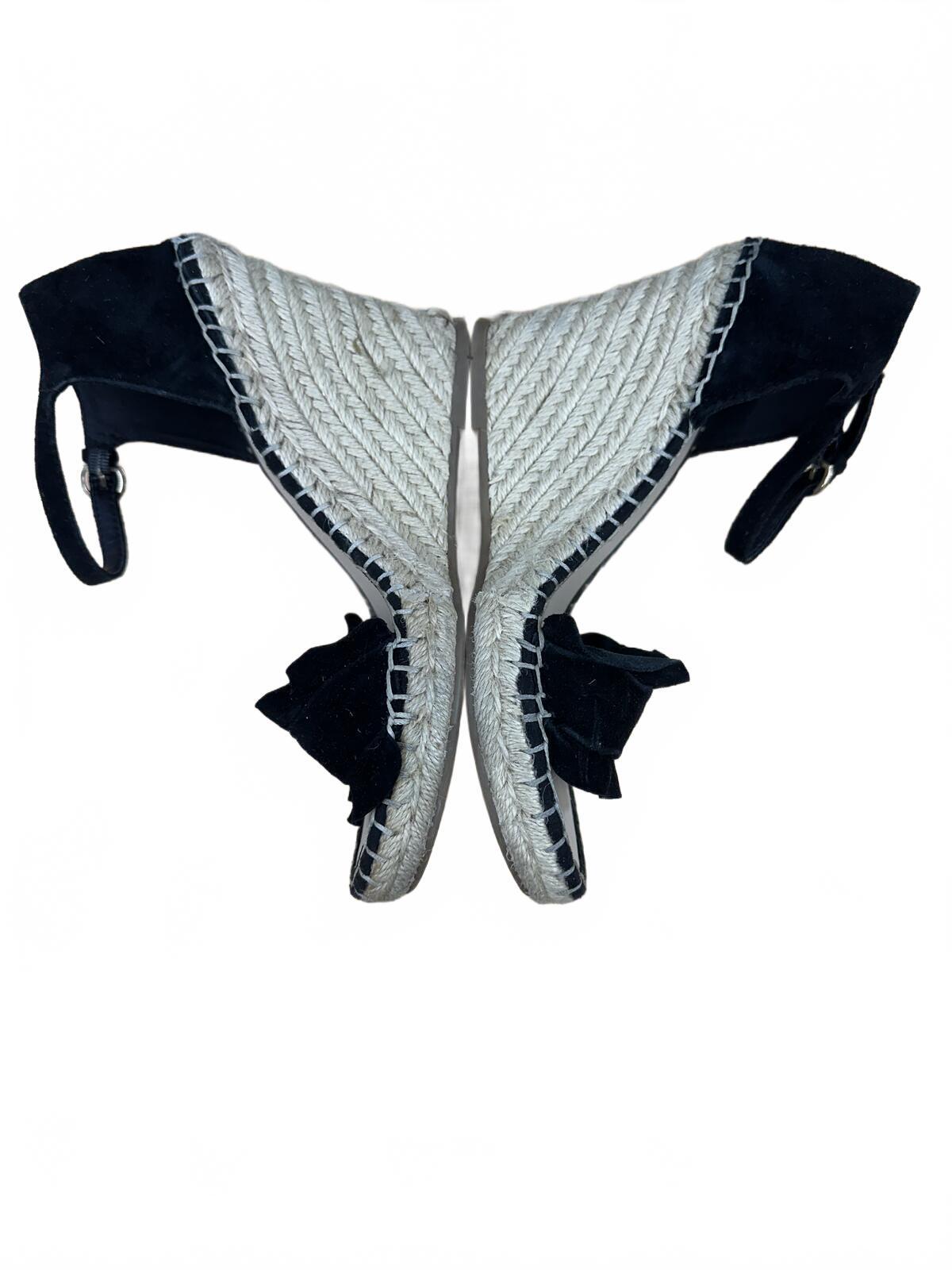 Marc Fisher Black Espadrille Wedge Ankle Strap Sandals Y2K Fairycore Summer