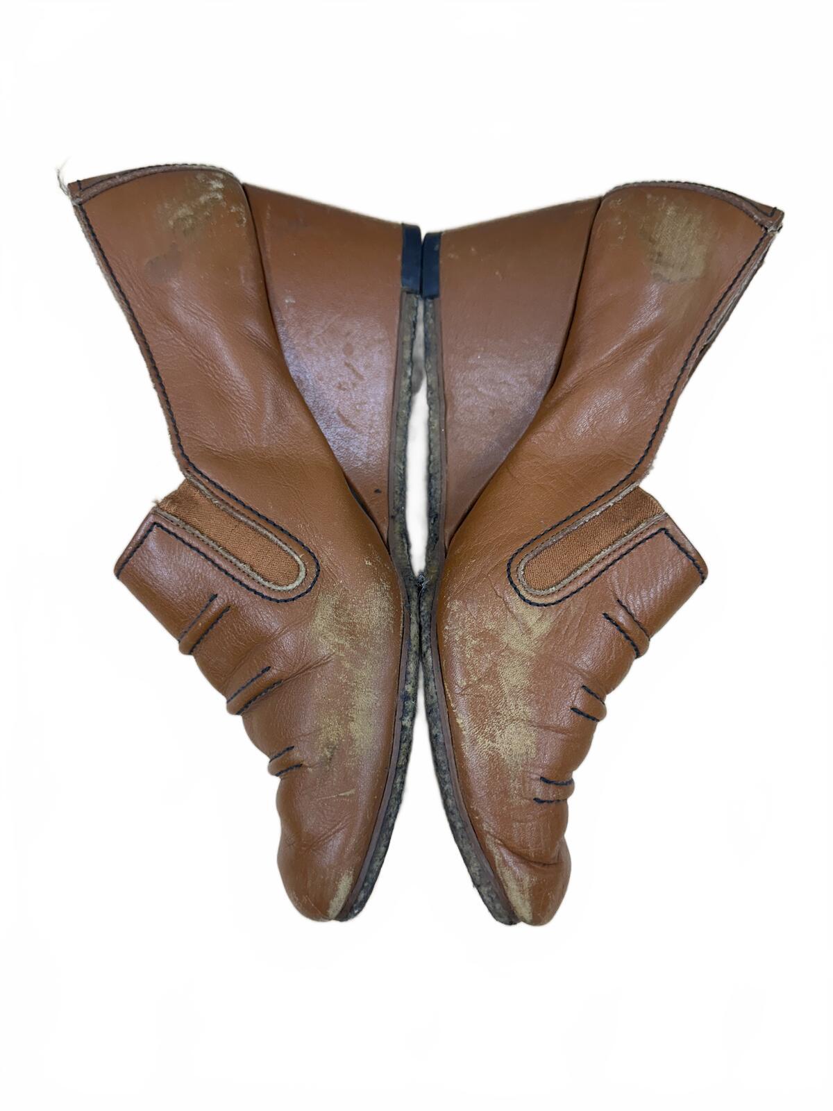 Vintage Brown Leather Wedge Slip On Heels 90s Y2K Retro