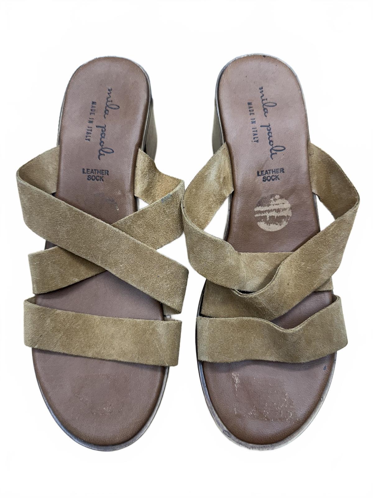 Mila Paoli Beige Suede Strappy Block Heel Sandals