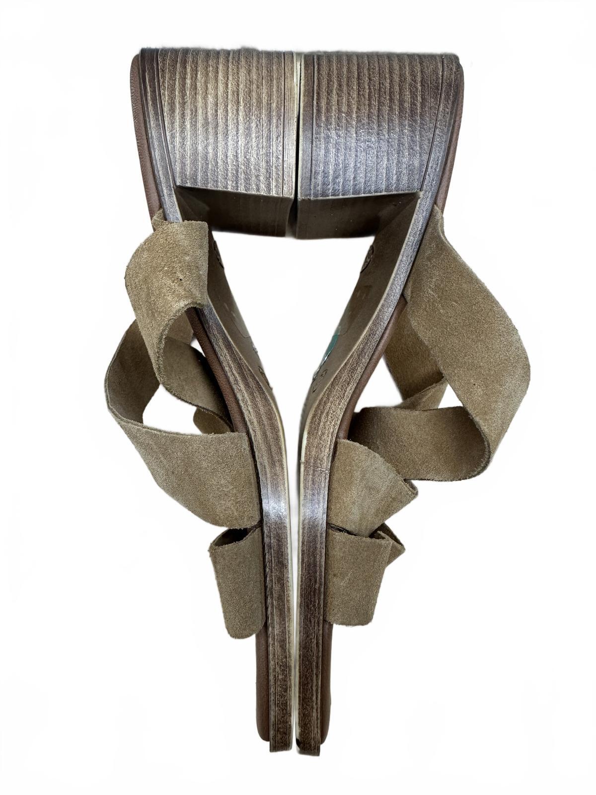 Mila Paoli Beige Suede Strappy Block Heel Sandals