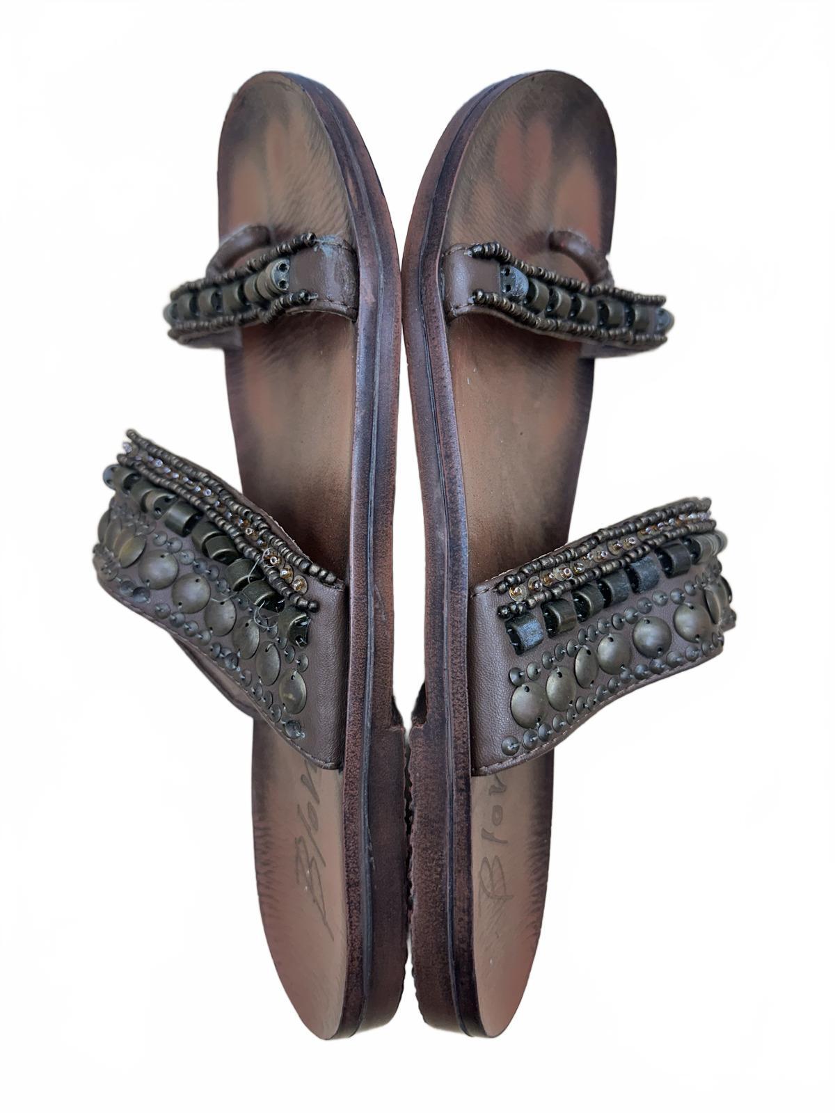 Blowfish Brown Embellished Slide Sandals Bohemian Beaded Studded Flat