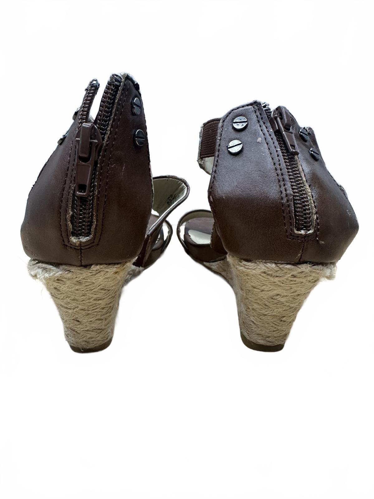 Relativity Brown Wedge Sandals Vintage Inspired with Back Zipper and Studs