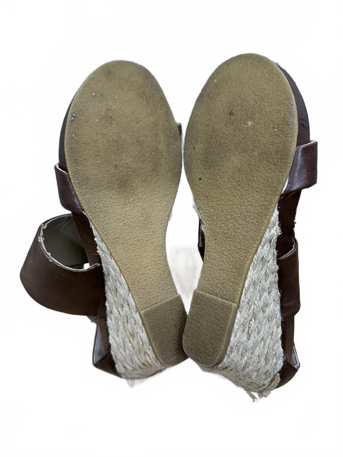 Relativity Brown Wedge Sandals Vintage Inspired with Back Zipper and Studs