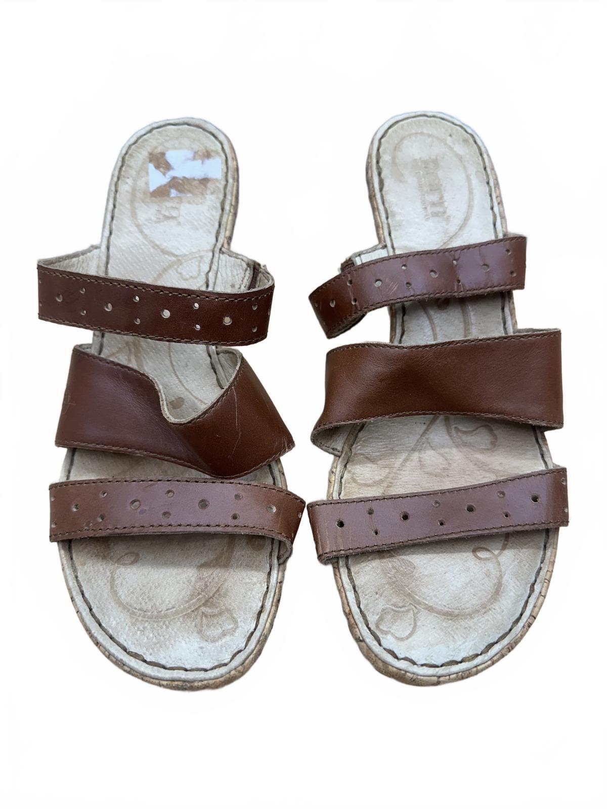 Born Brown Leather Cork Wedge Sandals Classic Summer Style