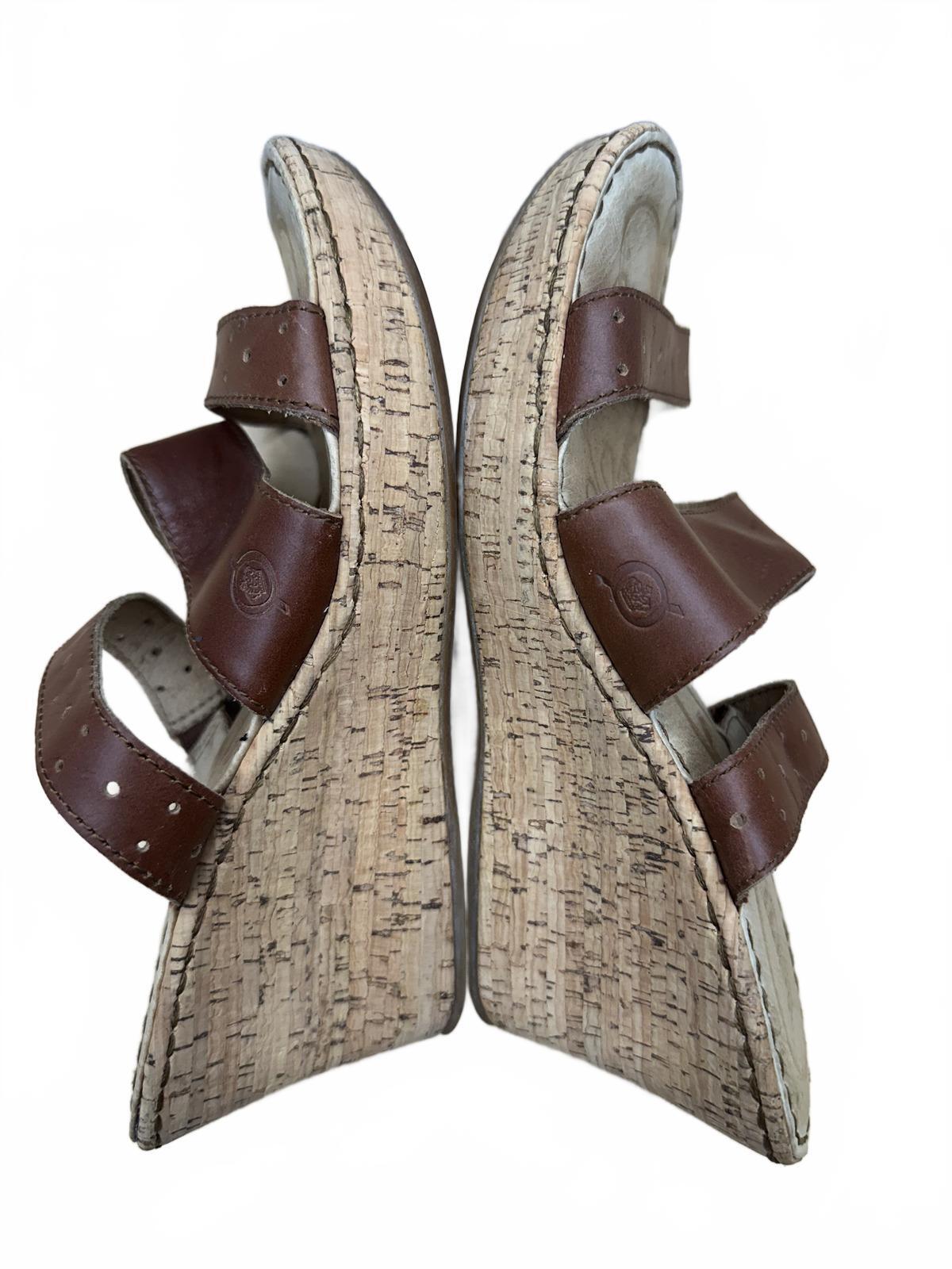 Born Brown Leather Cork Wedge Sandals Classic Summer Style