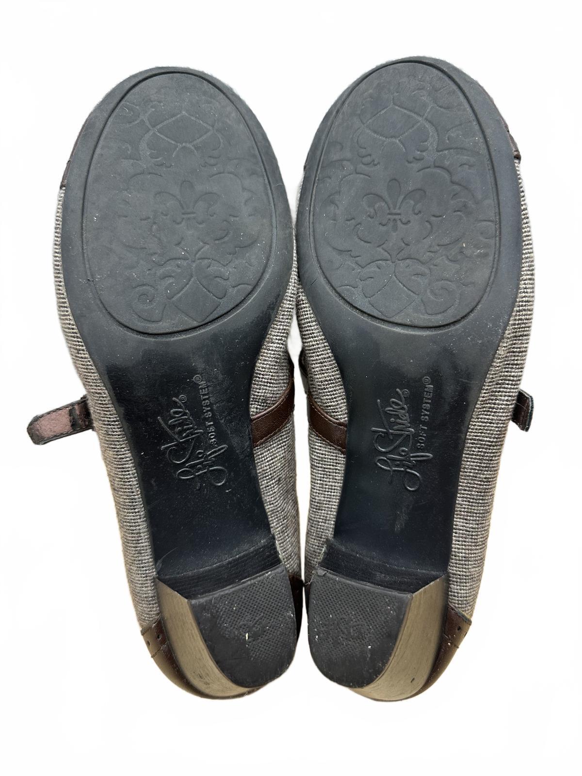 Lifestride Vintage Style Mary Jane Heels Brown and Gray Fabric Loafers Slip Ons
