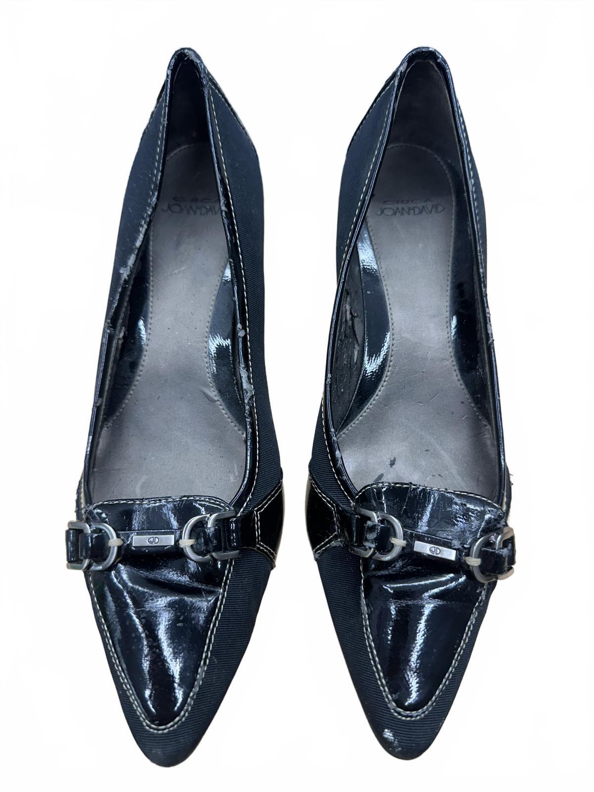 Circa Joan & David Black Kitten Heel Pumps Classic Pointed Toe Buckle Detail