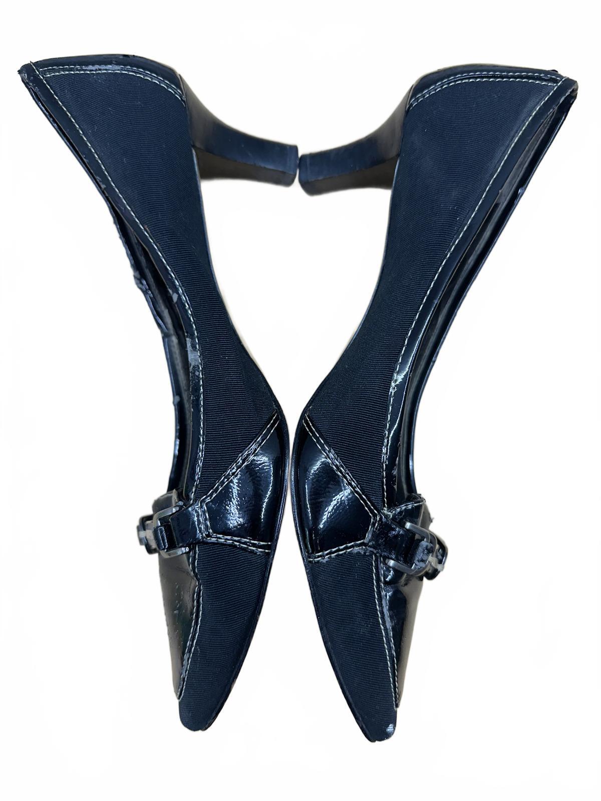 Circa Joan & David Black Kitten Heel Pumps Classic Pointed Toe Buckle Detail