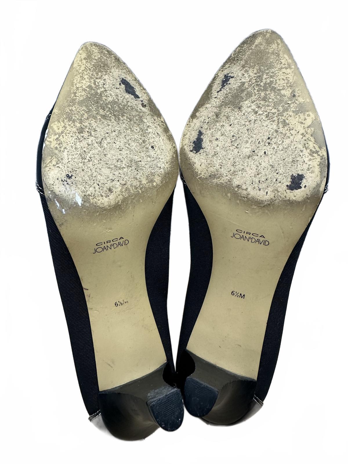 Circa Joan & David Black Kitten Heel Pumps Classic Pointed Toe Buckle Detail