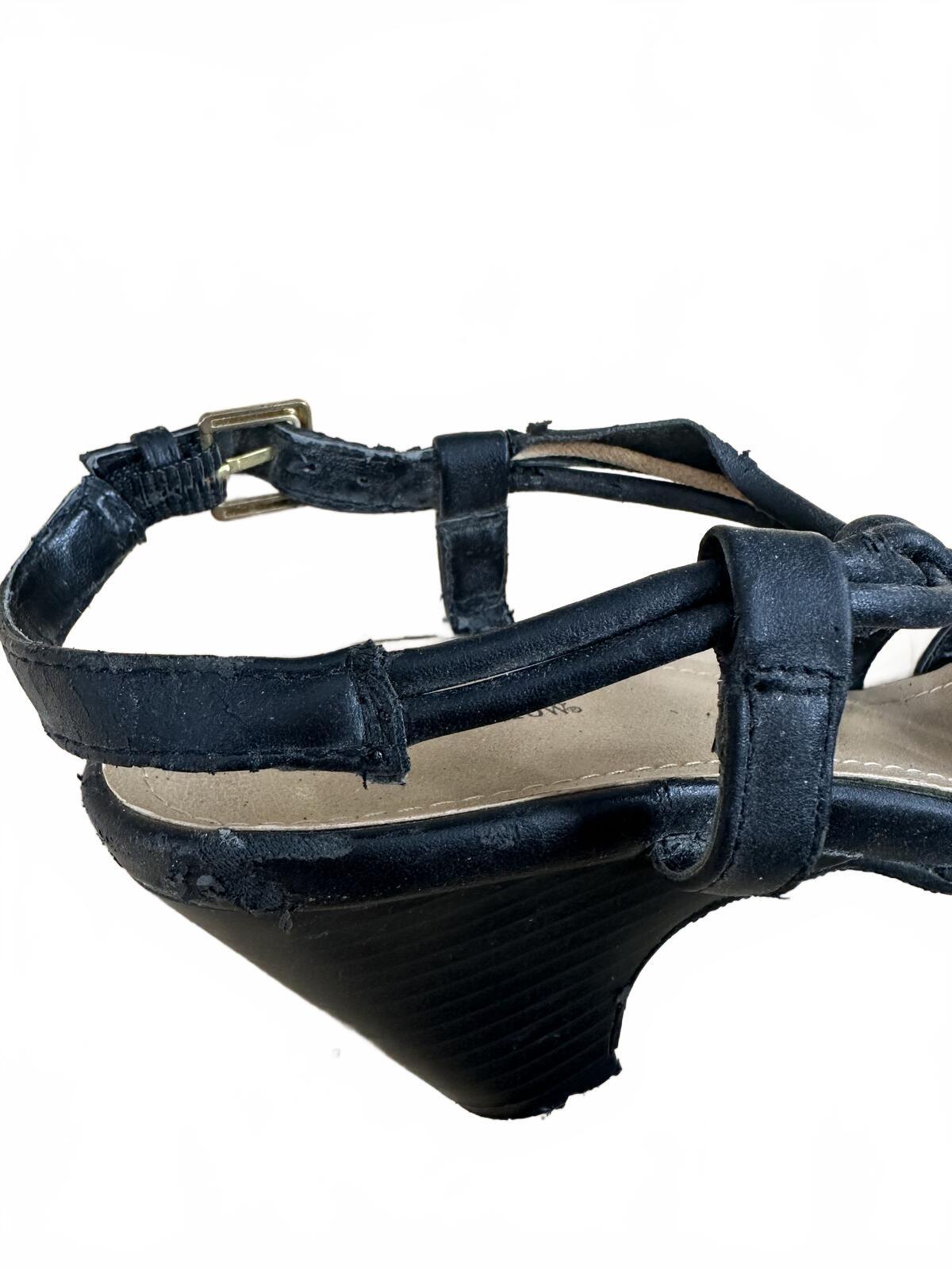 Croft & Barrow Black Strappy Slingback Heels Y2K Style Mid Heel Open Toe