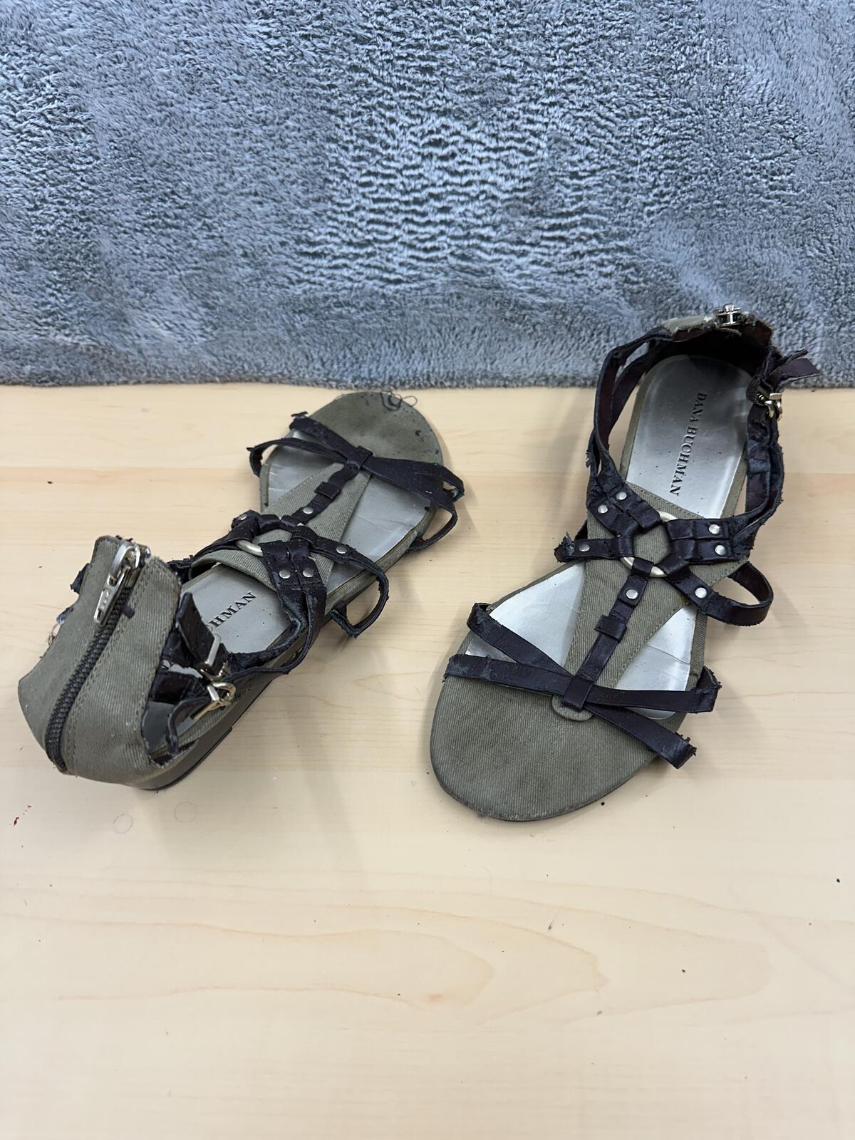 Dana Buchman Y2K Gladiator Wedge Sandals Green Brown Black Strappy Festival Boho