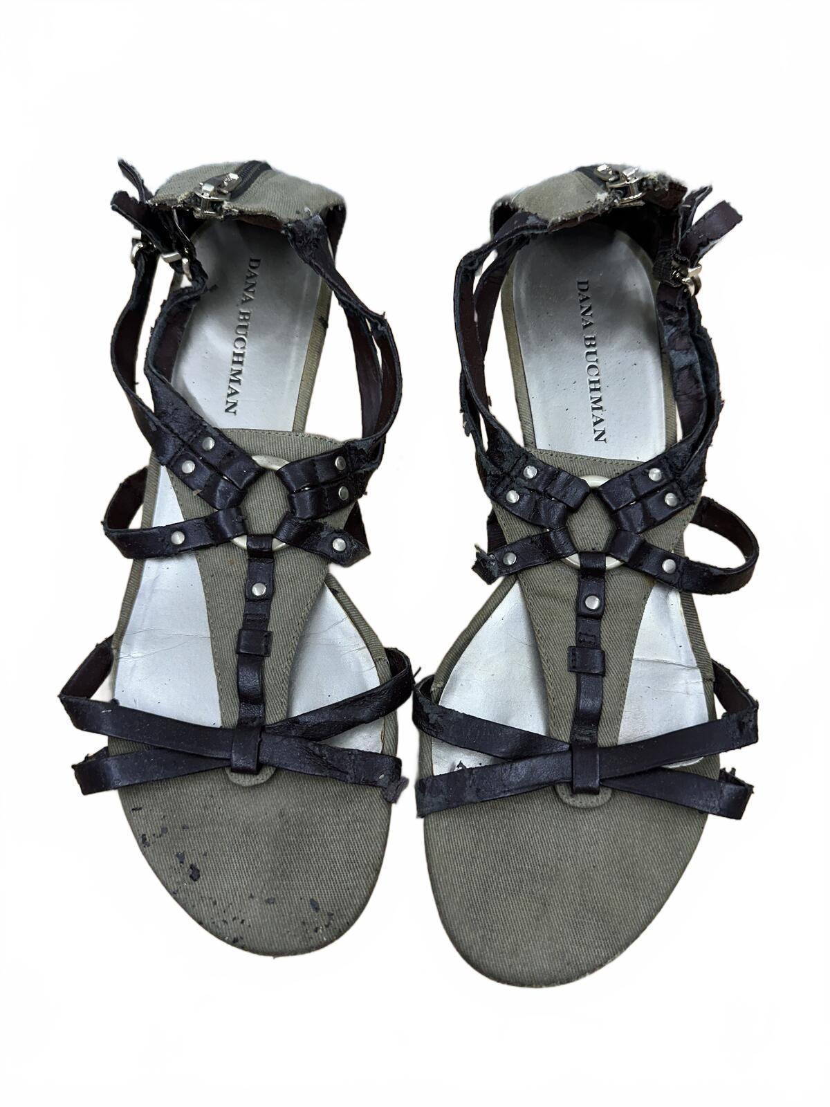 Dana Buchman Y2K Gladiator Wedge Sandals Green Brown Black Strappy Festival Boho