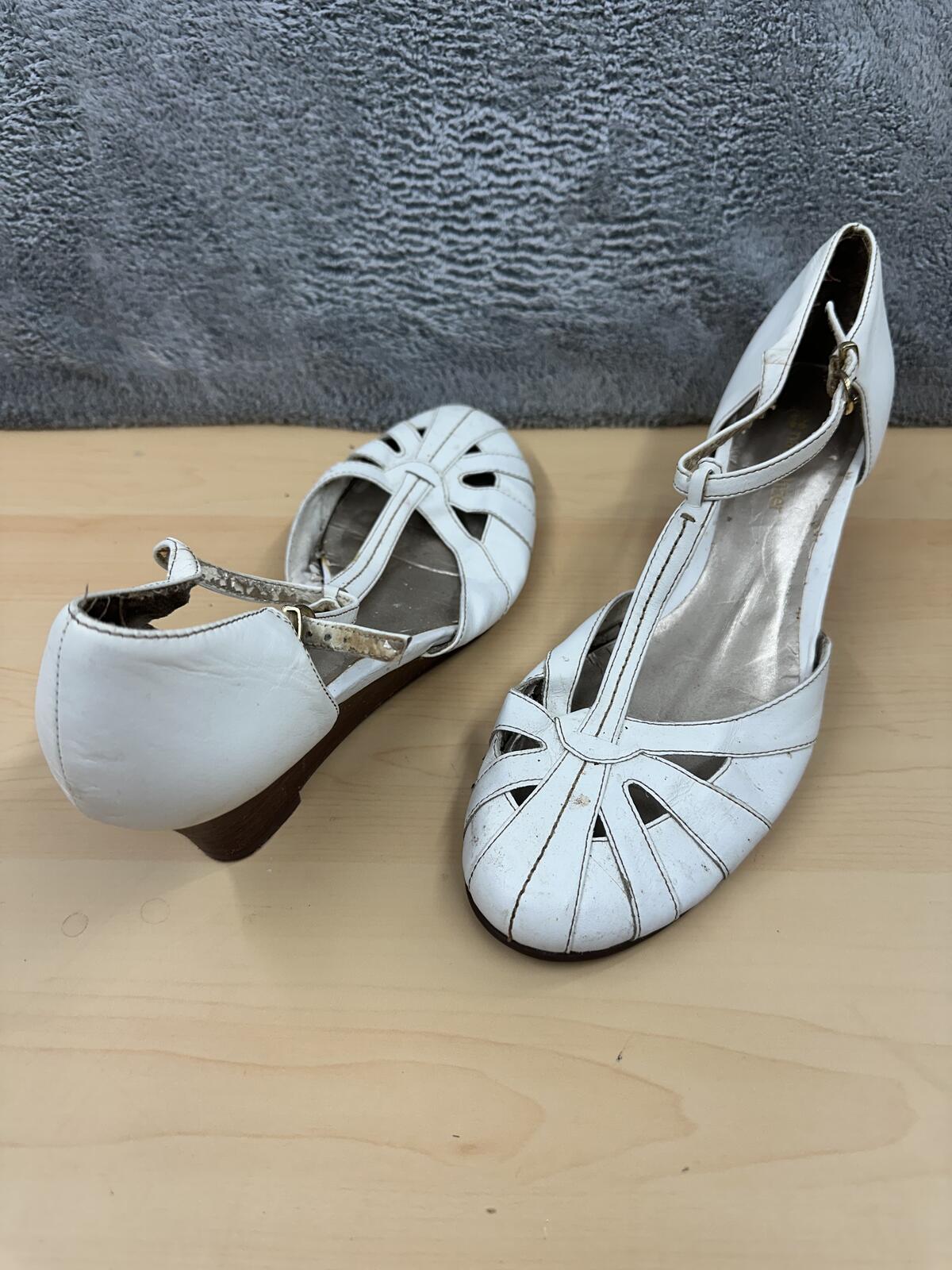 Naturalizer White and Light Blue Leather Wedge Slingback Heels Y2K