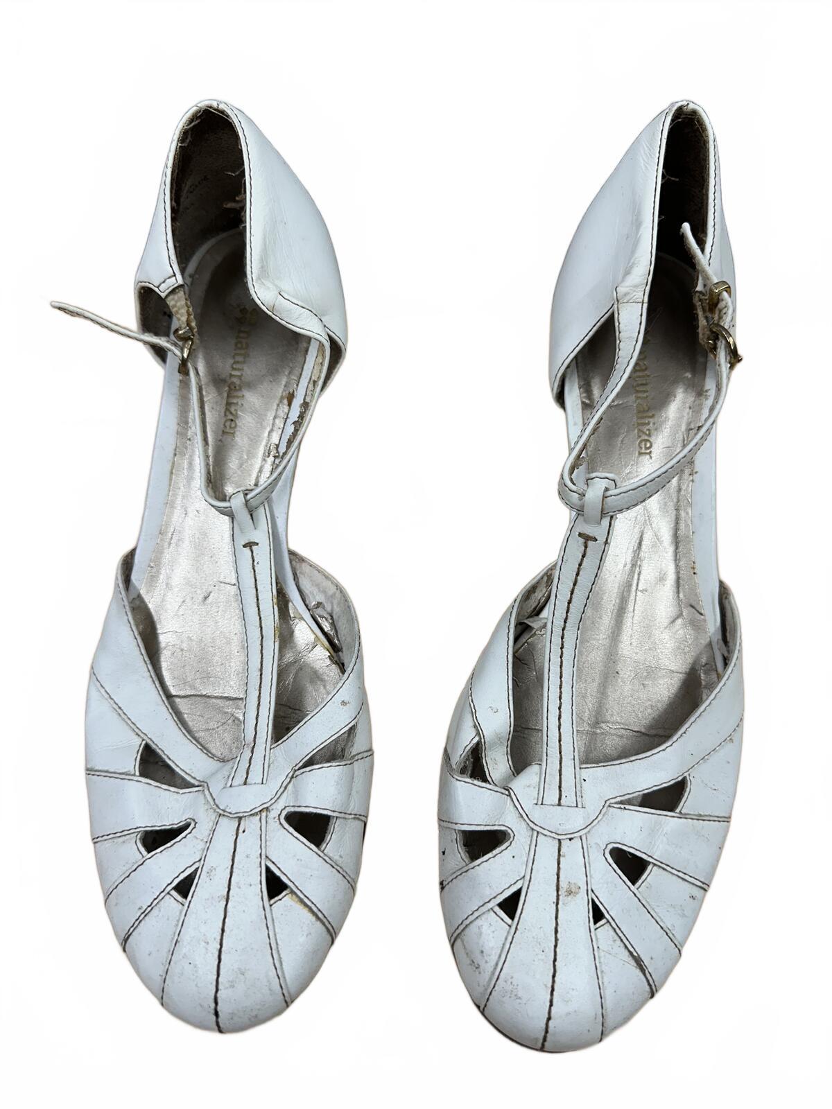 Naturalizer White and Light Blue Leather Wedge Slingback Heels Y2K