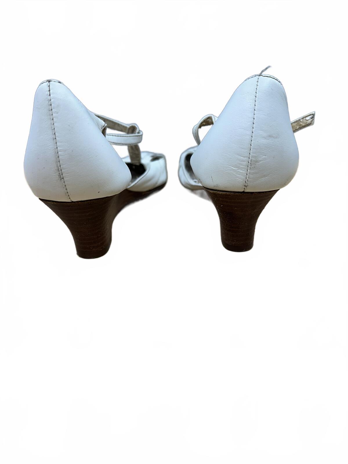 Naturalizer White and Light Blue Leather Wedge Slingback Heels Y2K