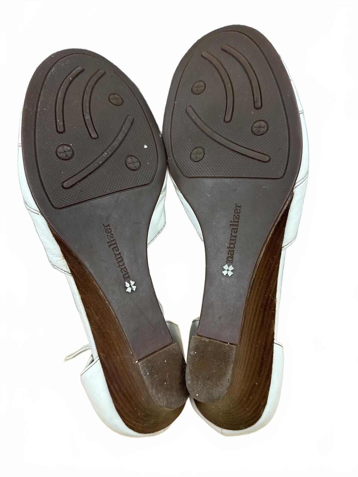 Naturalizer White and Light Blue Leather Wedge Slingback Heels Y2K