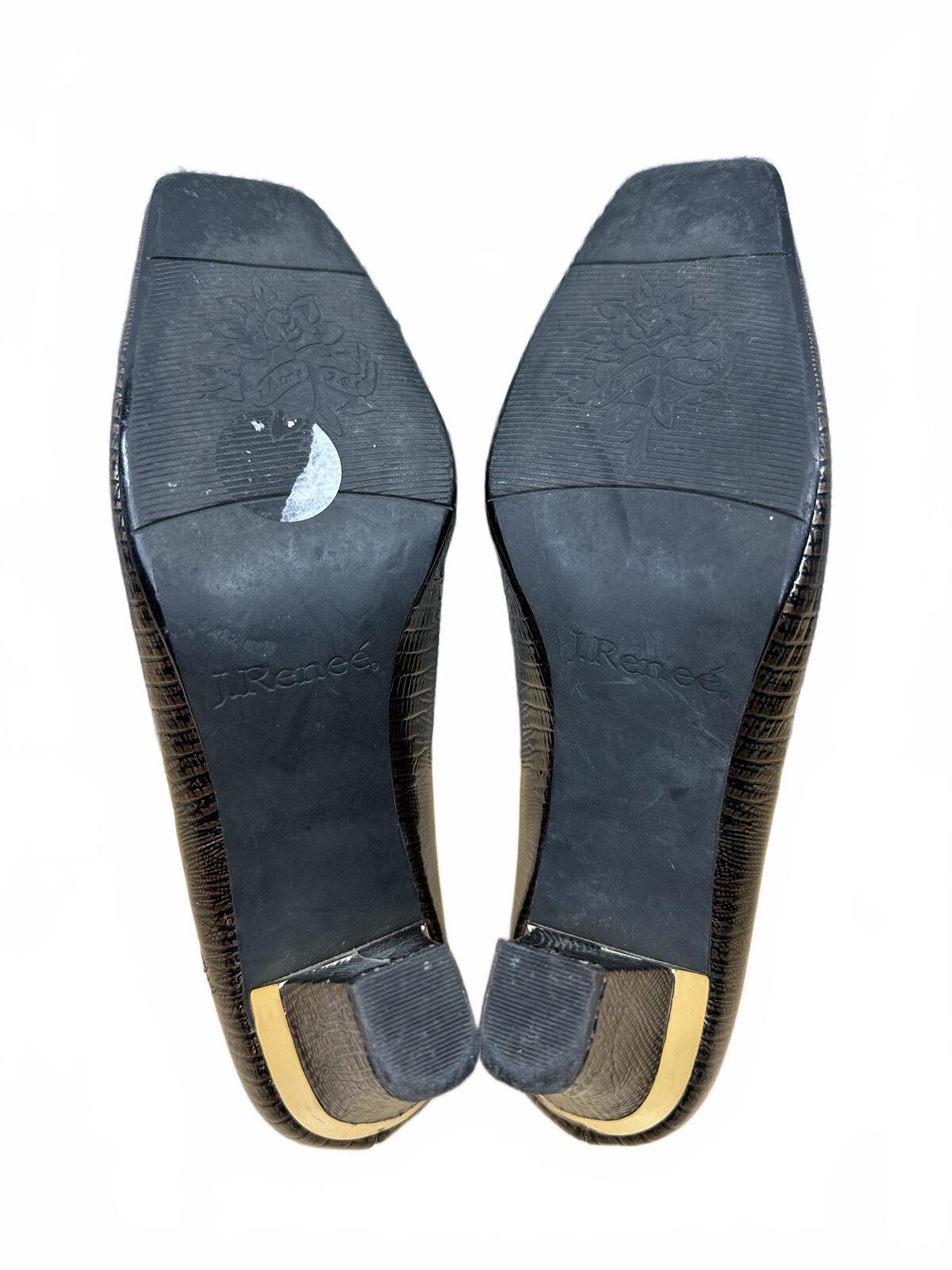 J. Renee Black Textured Kitten Heel Pumps with Gold Detail