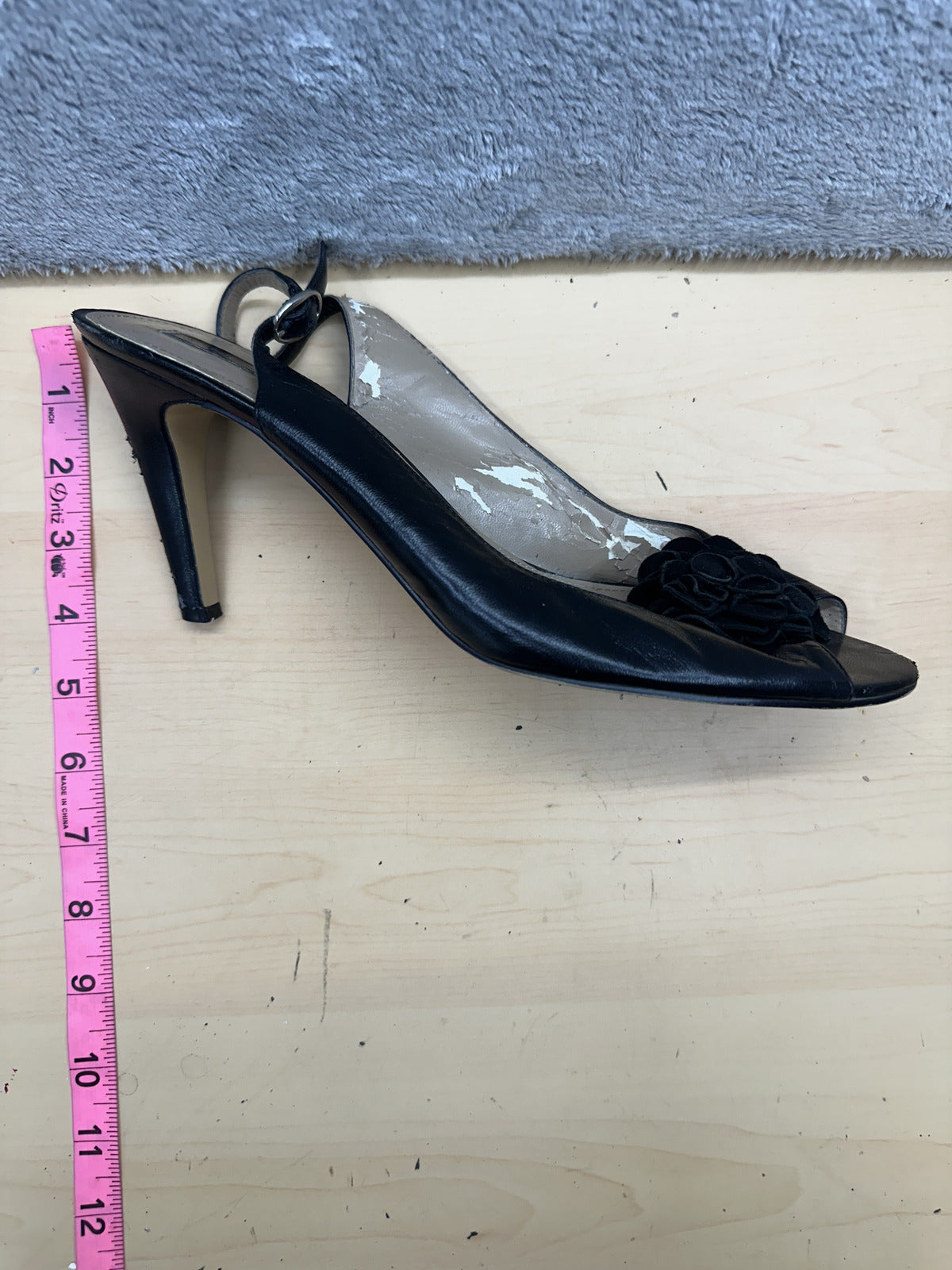 Bandolino Black Leather Slingback Heels with Floral Accent Vintage Style