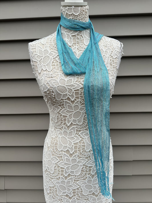 Vintage Sheer Blue Knit Scarf
