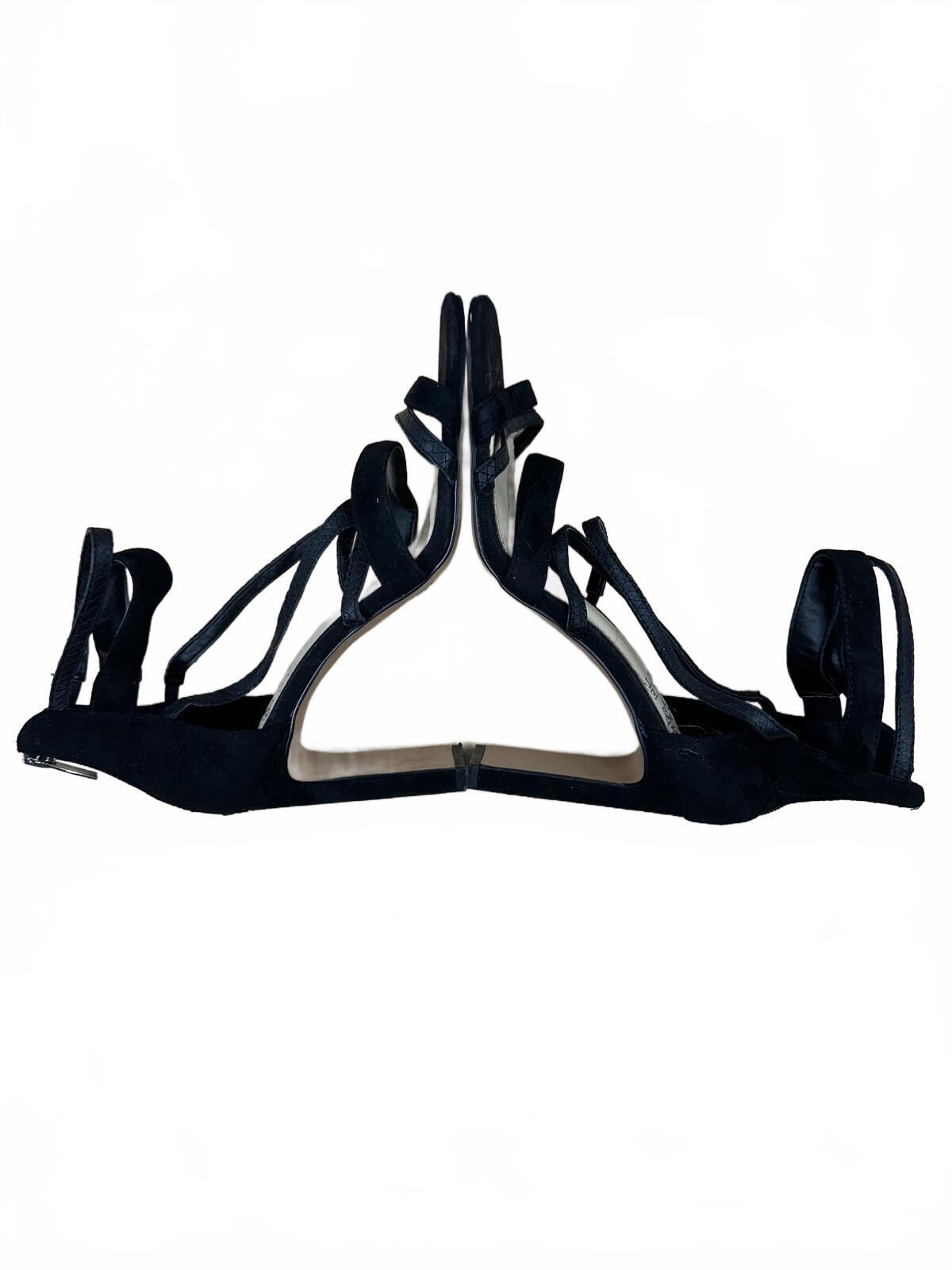 Vince Camuto Black Suede Strappy Heeled Sandals Y2K Party Glam Block Heel