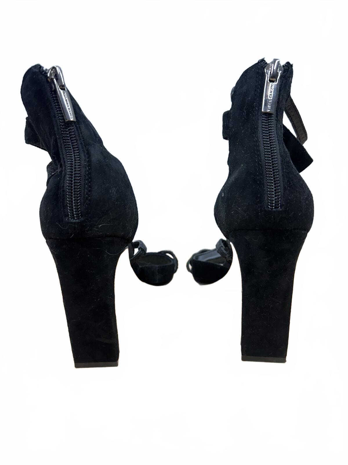 Vince Camuto Black Suede Strappy Heeled Sandals Y2K Party Glam Block Heel