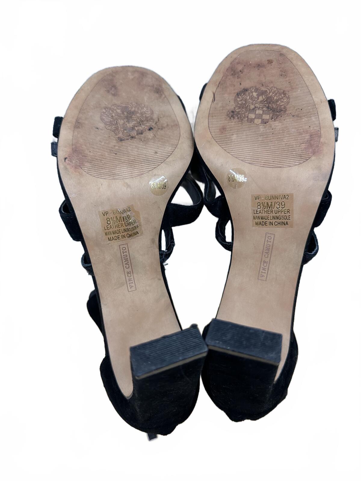 Vince Camuto Black Suede Strappy Heeled Sandals Y2K Party Glam Block Heel