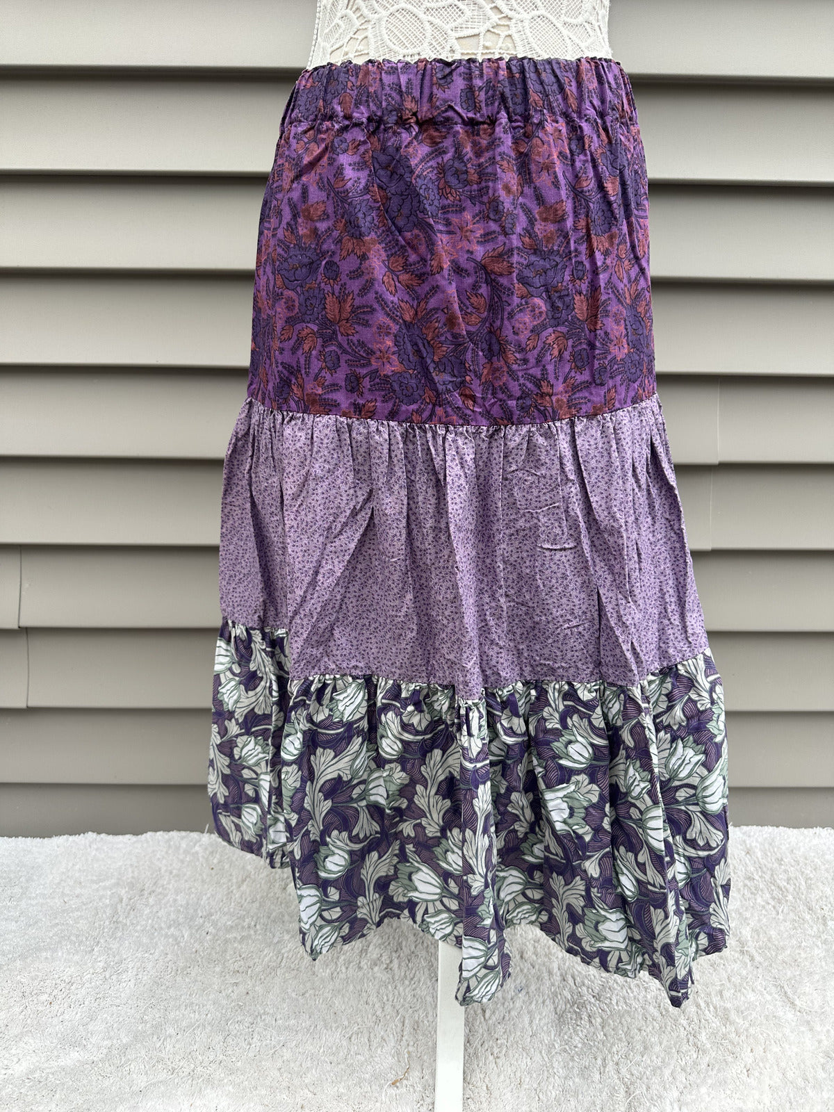 Vintage Boho Tiered Purple Floral Skirt