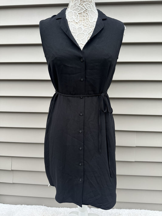 Apt 9 Sleeveless Black Button Down Shirt Dress with Waist Tie