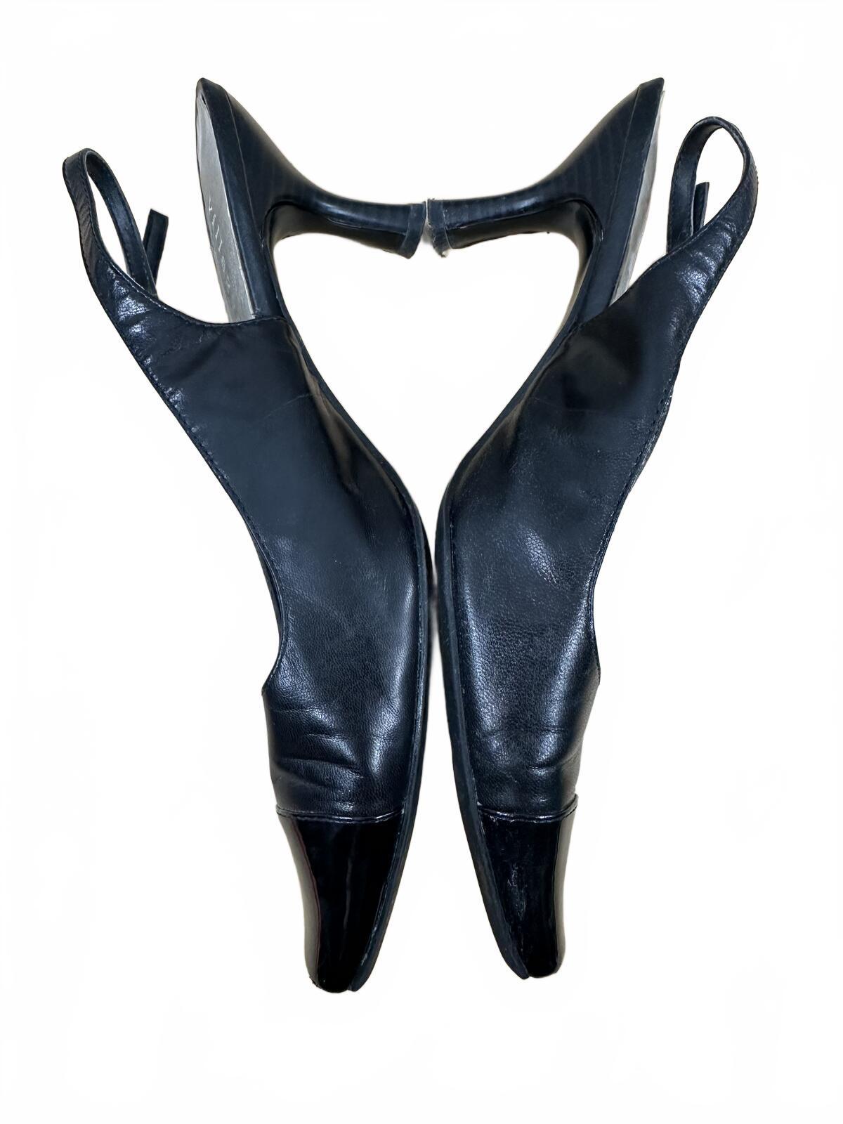 Villager Black Leather Slingback Kitten Heel Pumps Y2K Pointed Toe Formal Shoes