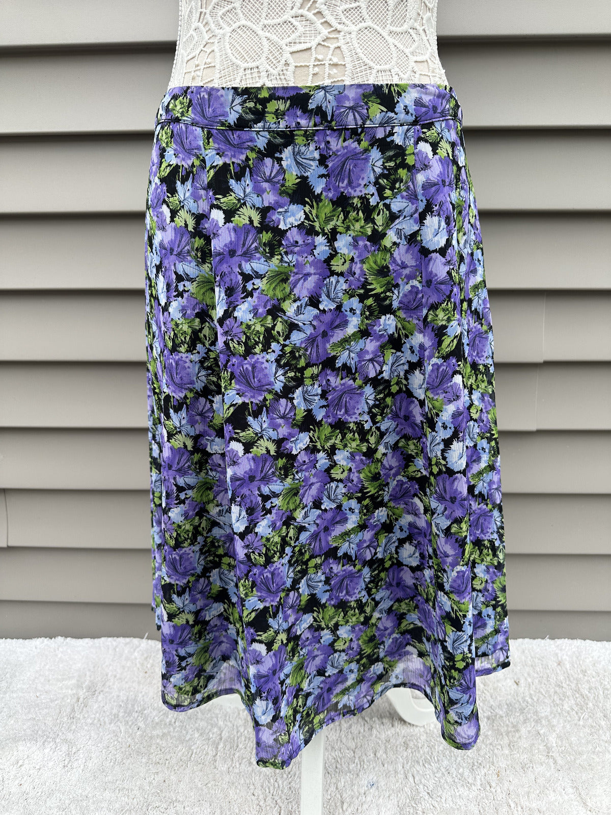 Covington Vintage Inspired Floral Midi Skirt Purple Green A Line