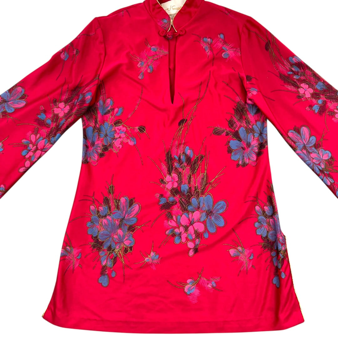 Vintage TV Loungers Floral Mandarin Collar Blouse