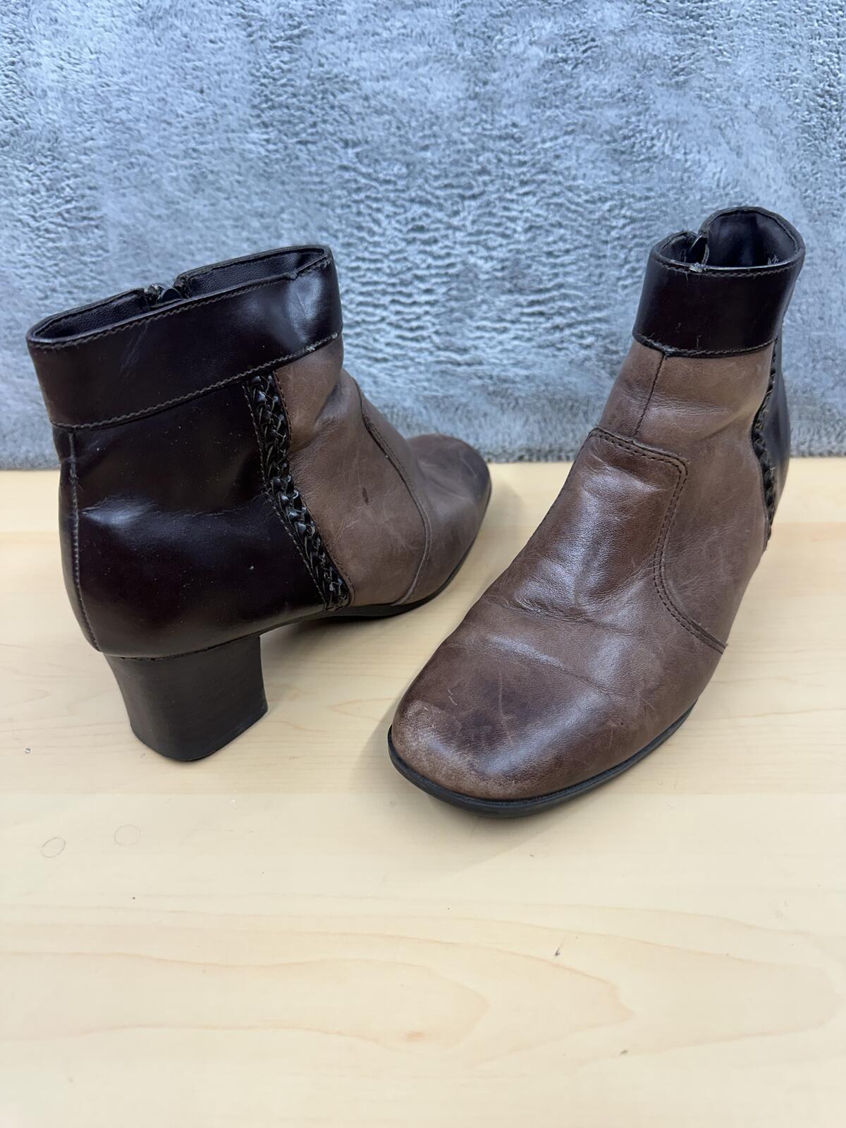 Tom McCann Brown Black Leather Ankle Boots Block Heel Vintage Western Boho