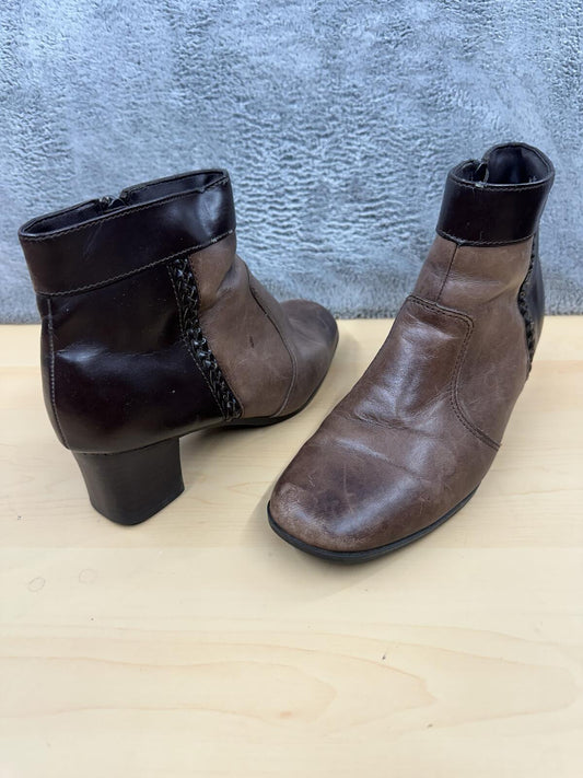 Tom McCann Brown Black Leather Ankle Boots Block Heel Vintage Western Boho